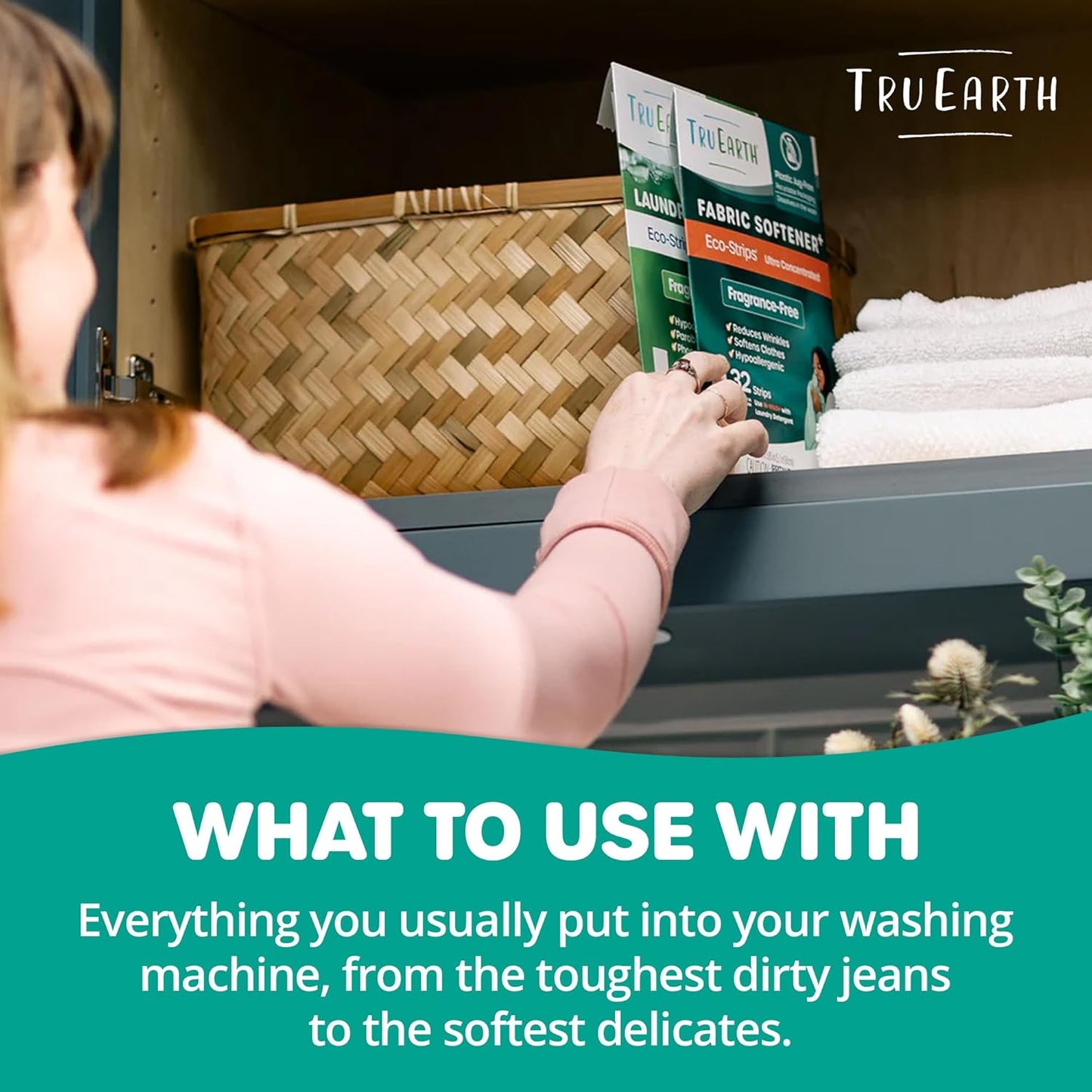 Tru Earth Fabric Softener Strips for Washing Machine, Alternative to Fabric Softener Liquid and Pods, Unscented Fragrance Free, Up to 64 Loads Per 32-Count