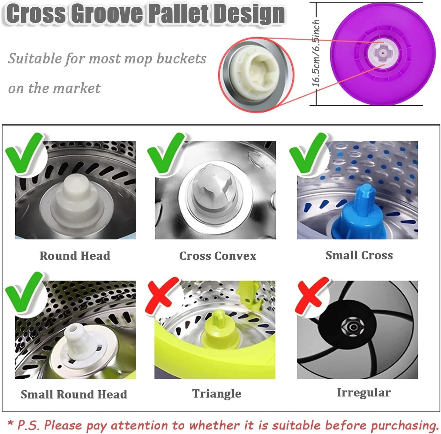 Extended Spin Mop Replacement Mop Handle, Upgraded 60-inch 360 Degrees Rotating Telescopic Replacement Mop Stick for Spin Mop Bucket Cleaning System Floor Cleaning (Plastic Disc, Purple)