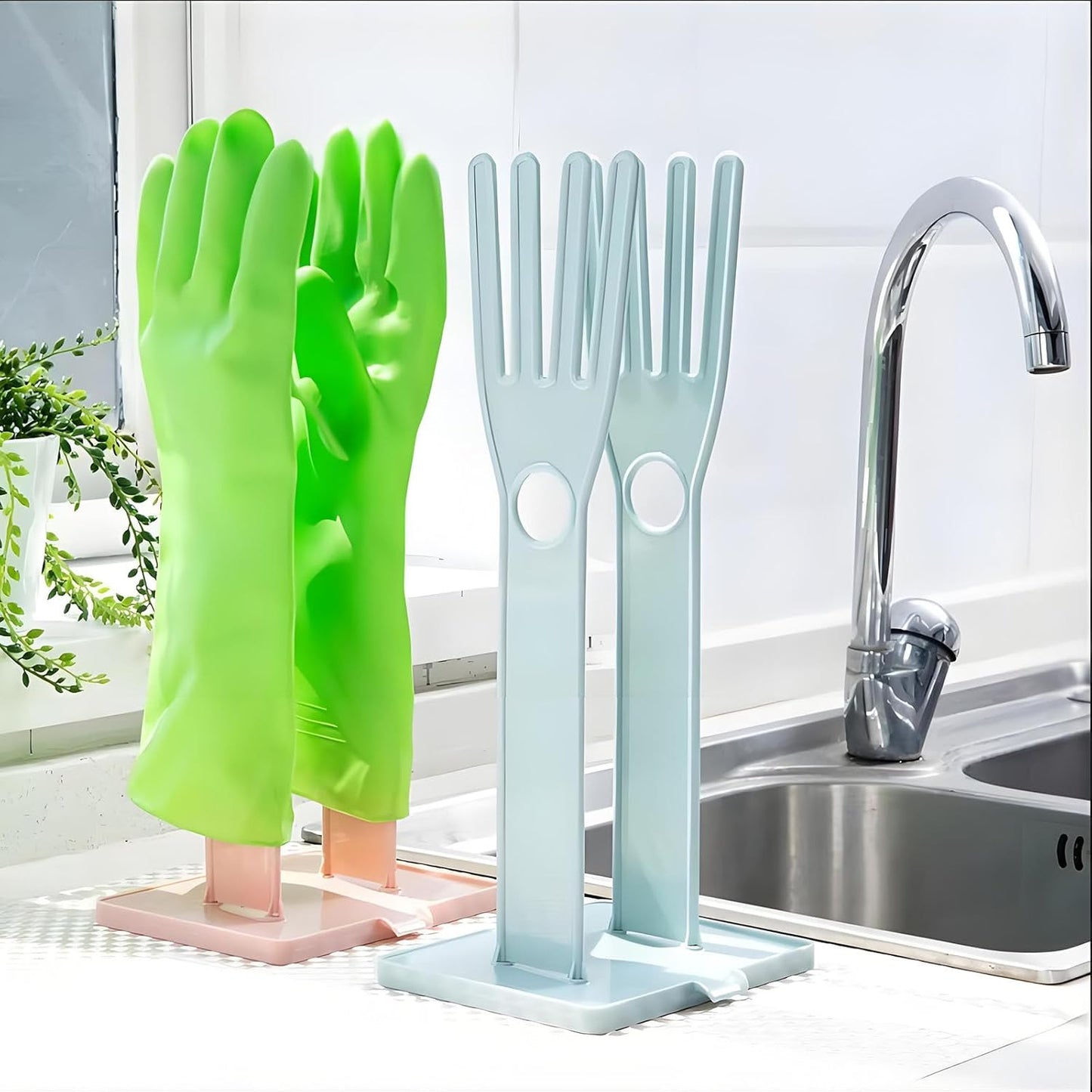 Kitchen Glove Holder Kitchen Glove Stand Holder Rubber Glover Drying Dryer Rack Reusable Rubber Glove Clothes Drying Rack for Dish Gloves and Rags (Blue)