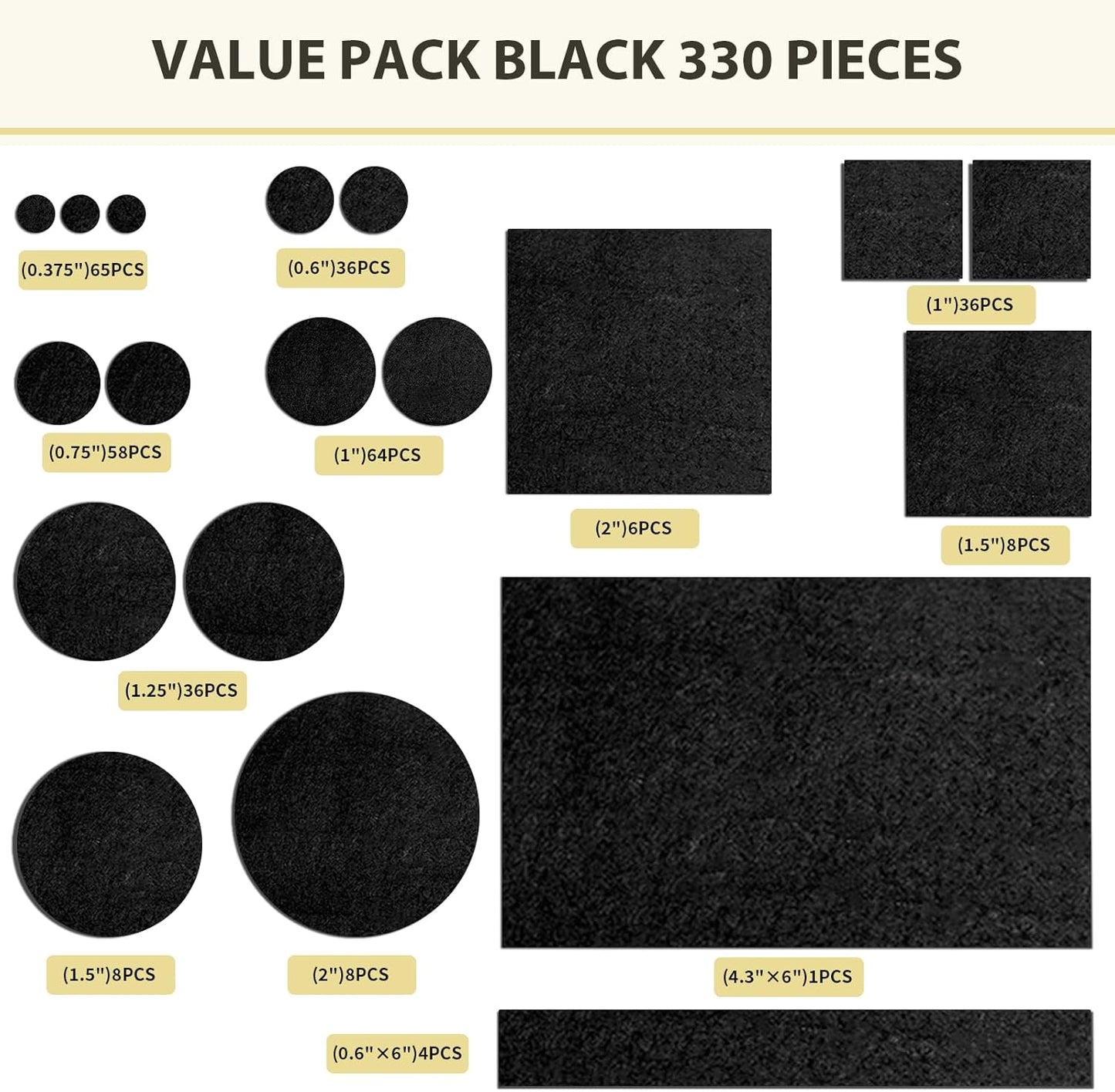 Ezprotekt 330 Pcs Felt Furniture Pads for Hardwoods Floors, Self Adhesive Cuttable Chair Felt Pads, Anti-Scratch Furniture Feet Floor Protectors Pads for Desk Sofa Bed Table Cabinet (Black)