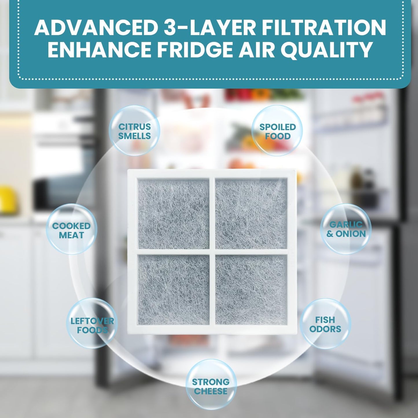 LT120F Refrigerator Air Filter Compatible with LG Refrigerator Air Filter Replacement ADQ73214404, LMXS30776S, Kenmore Elite 9918, 3 Pack