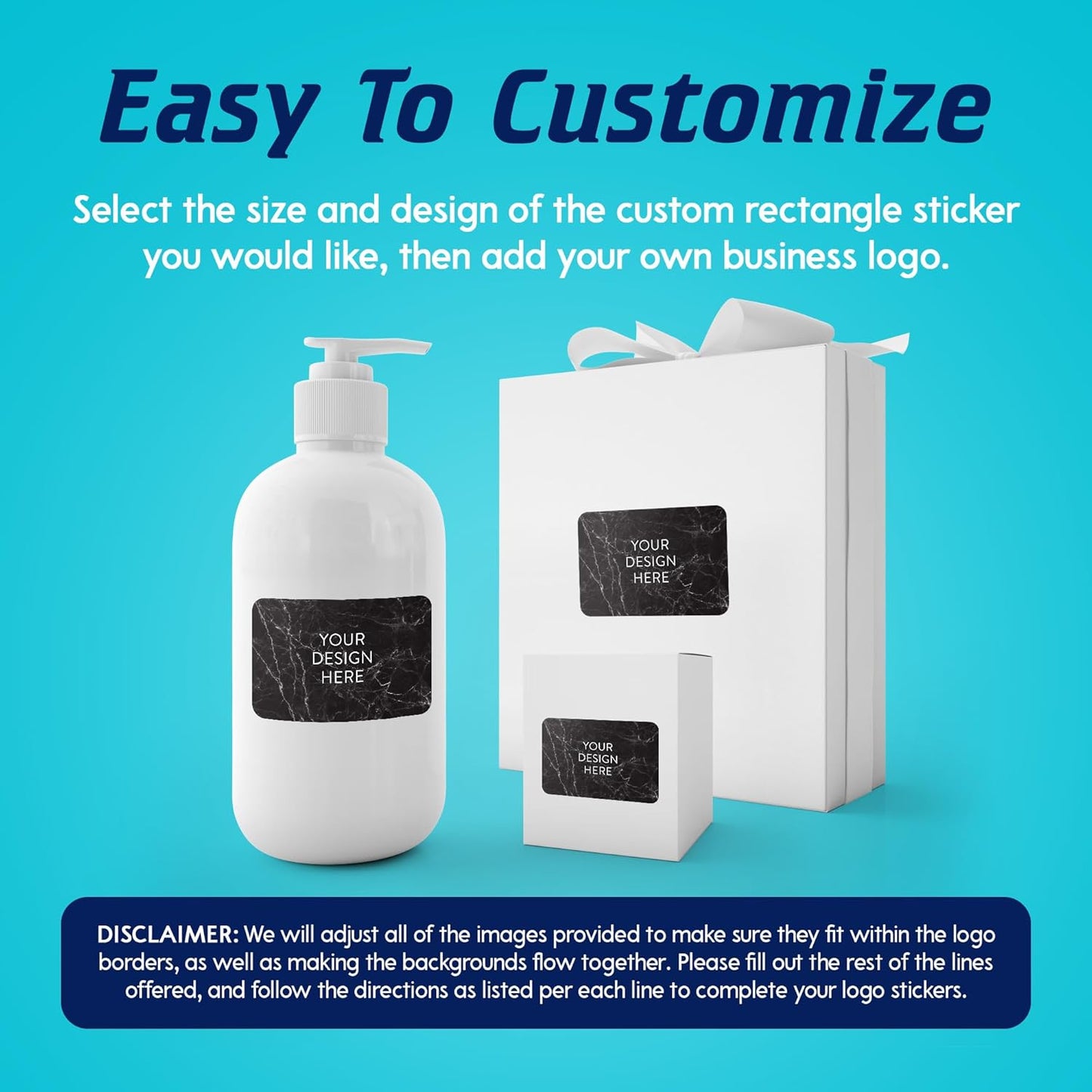 100 Custom Vinyl Stickers - Upload Your own Image, Text, Design, Logo - Personalized Logo Labels for Handmade, Packaging, Bottle, Jars, Candle, Brand Stickers (Black Marble, 3x2)