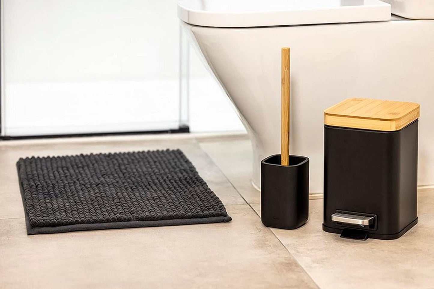 Vigar Zense Toilet Brush and Holder Set, Toilet Bowl Brush with Polyresin Stone Holder, Bathroom Sets for Bathroom Decor and Accessories, Cool Black