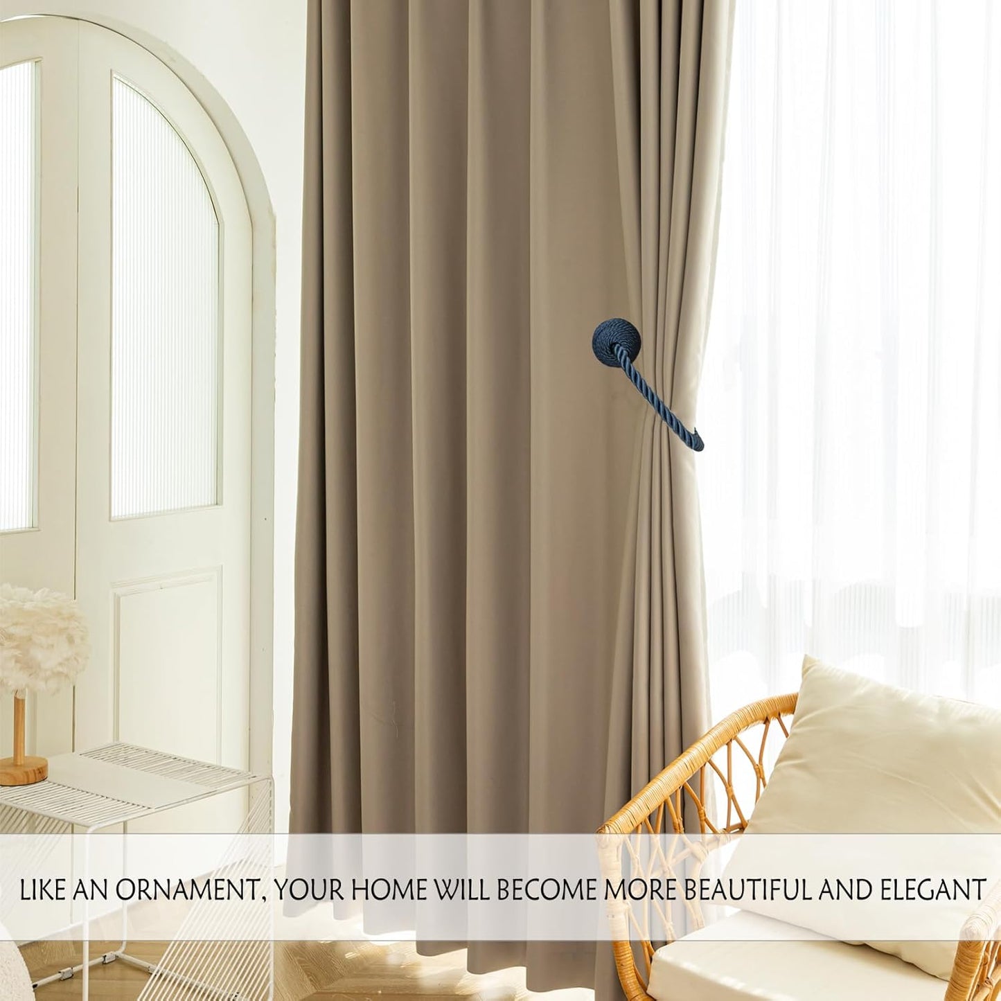 Magnetic Curtain Tiebacks Rope Tie Backs 6 Pack Curtains Holders for Drapes Decorative Window Holdbacks, Blue