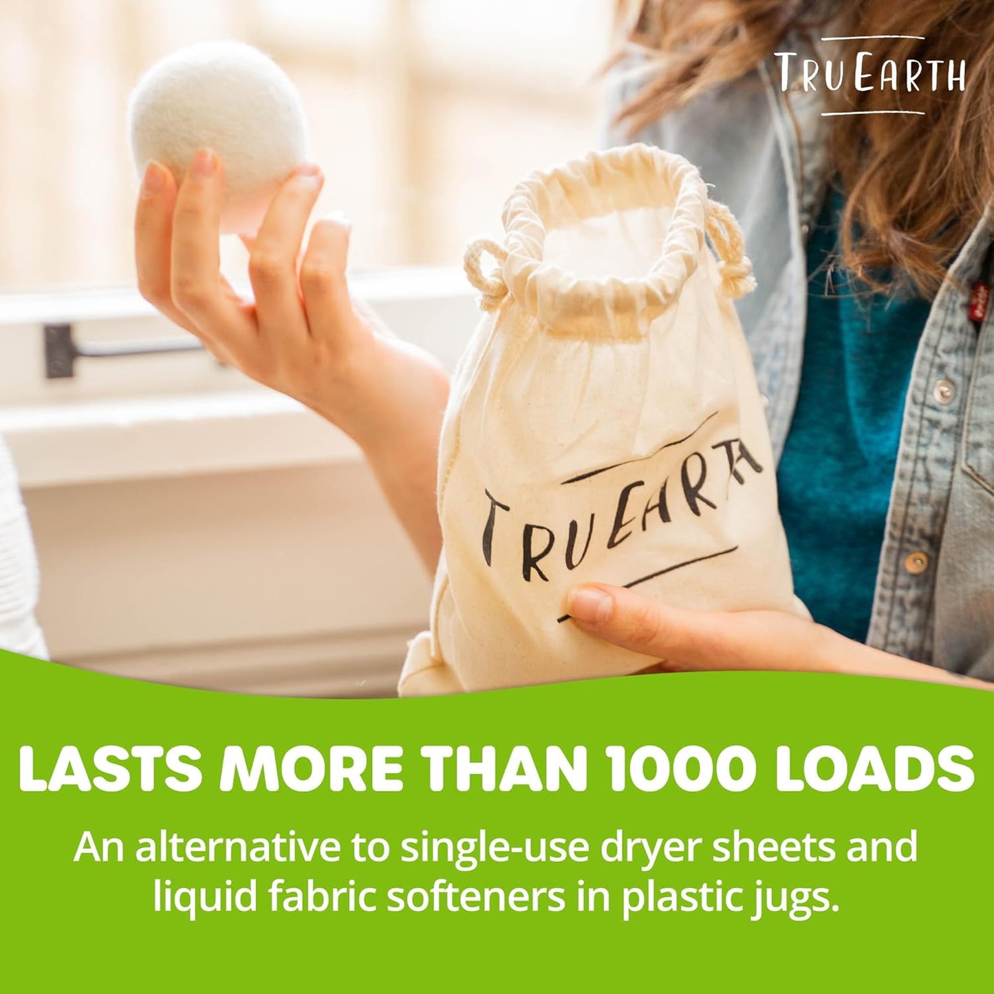 Tru Earth Wool Dryer Balls, Set of 4 XL 100% Wool Anti-Static Balls for Laundry, Reusable & All Natural