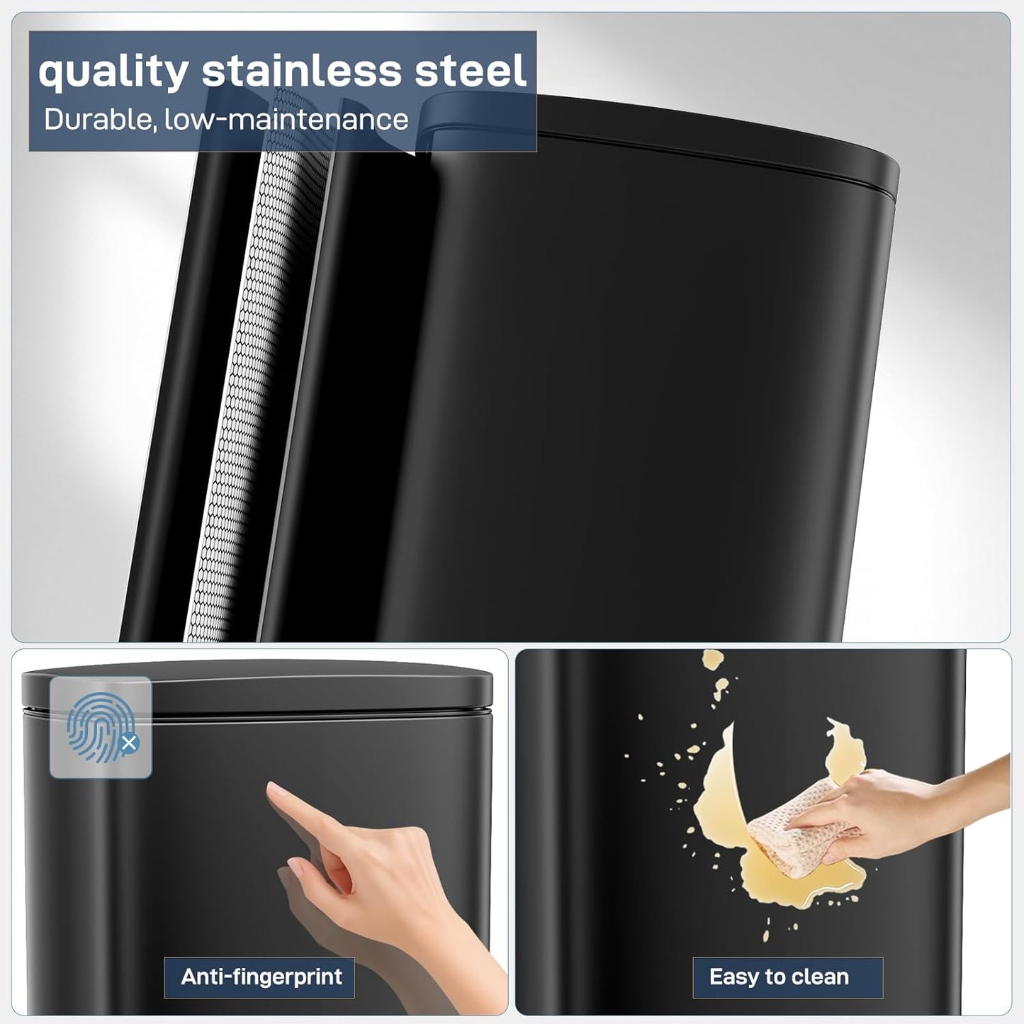 Arlopu 8 Gallon Step Trash Can, Stainless Steel Garbage Bin, Soft-Close Rubbish Bin with Removable Plastic Inner Bucket, Fingerprint-Proof, Lid Dustbin, Suit for Kitchen Home (Black, 30L)