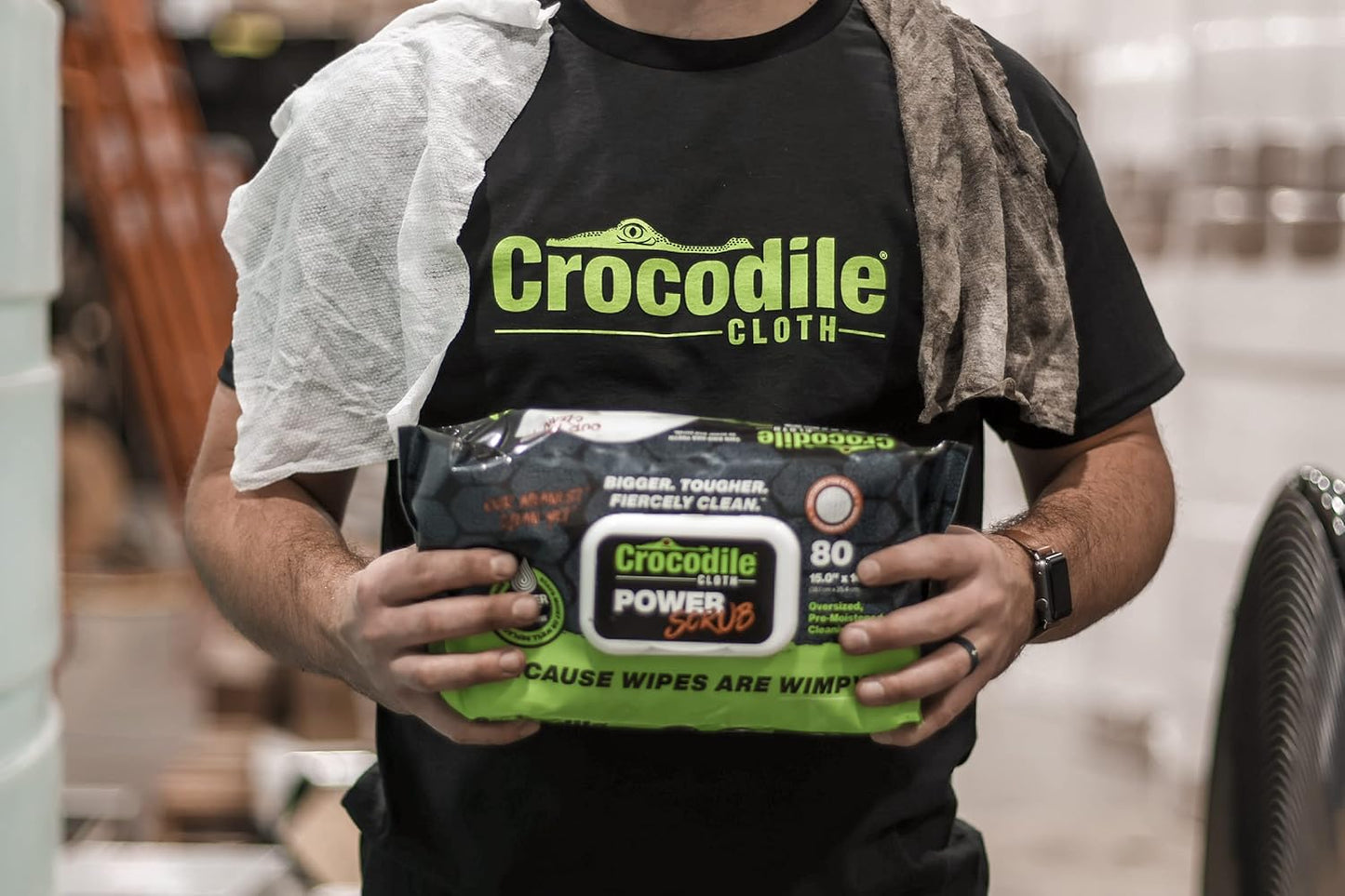 Crocodile Cloth PowerSCRUB - 40 (15" x 10") Heavy Duty Cleaning Wipes - Dual-Surface Cloths, Moist, Absorbent, & Disposable - Safe on Skin & Multiple Surfaces