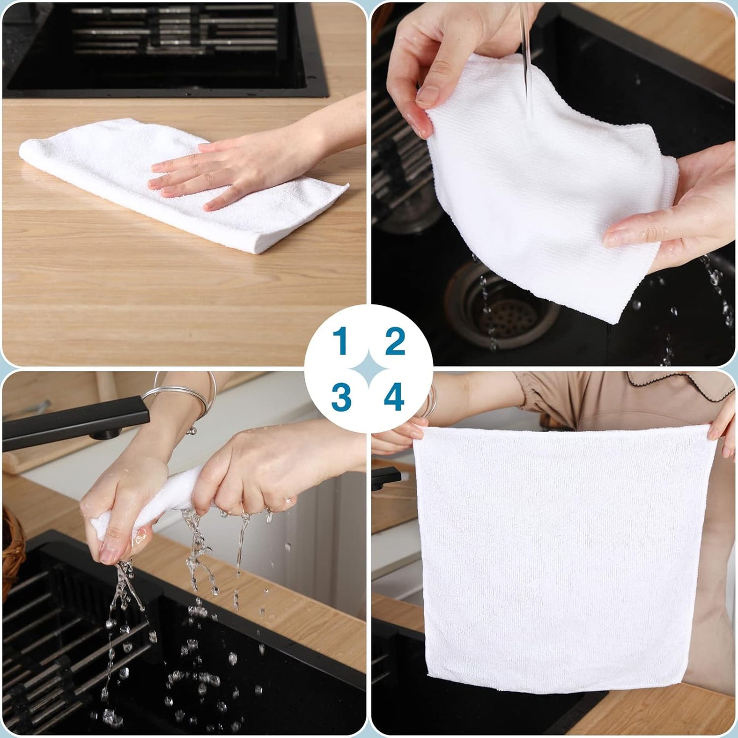 200 Pieces Microfiber Cleaning Cloths Bulk Absorbent Microfiber Towels Reusable Lint-Free Streak Free Wash Rags for House Kitchen Office Restaurants Bar Shop Car, 12 x 12 Inches (White)