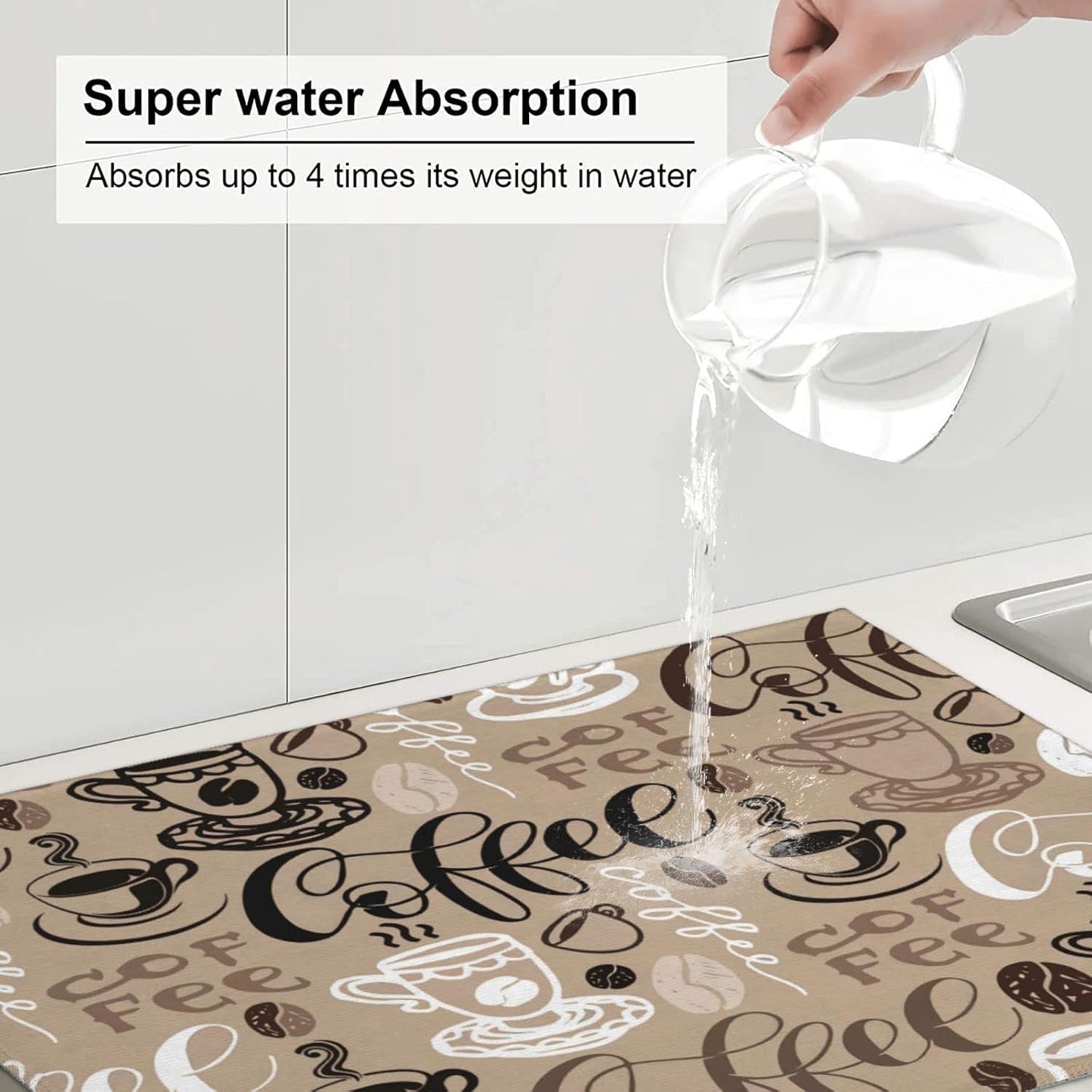 Brown Coffee Maker Beans Theme Microfiber Absorbent Reversible Dish Drying Mat For Kitchen Counter Xl Large Pad 18 X 24 Inch