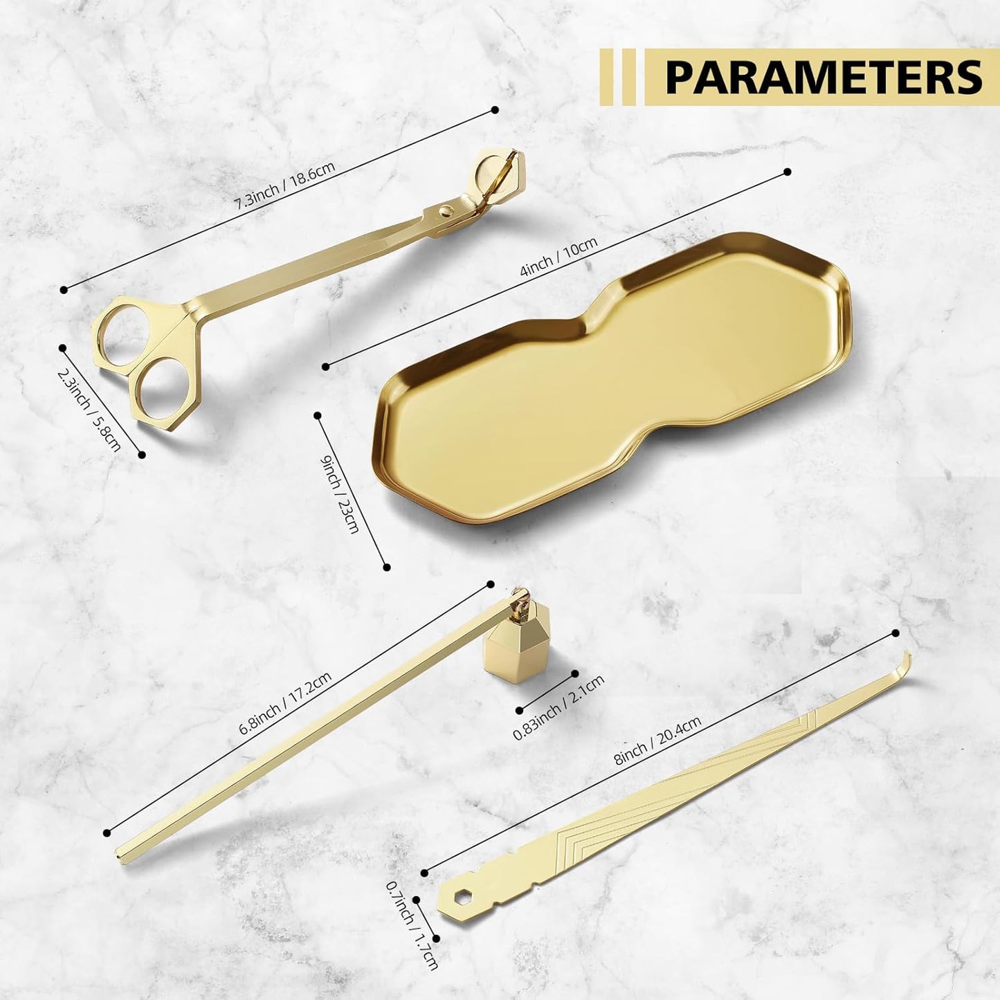 PATOISE 4 in 1 Candle Accessory Set, Wick Trimmer, Candle Snuffer, Wick Scoop,Storage Tray,Perfect for Candle Lovers(Gold)