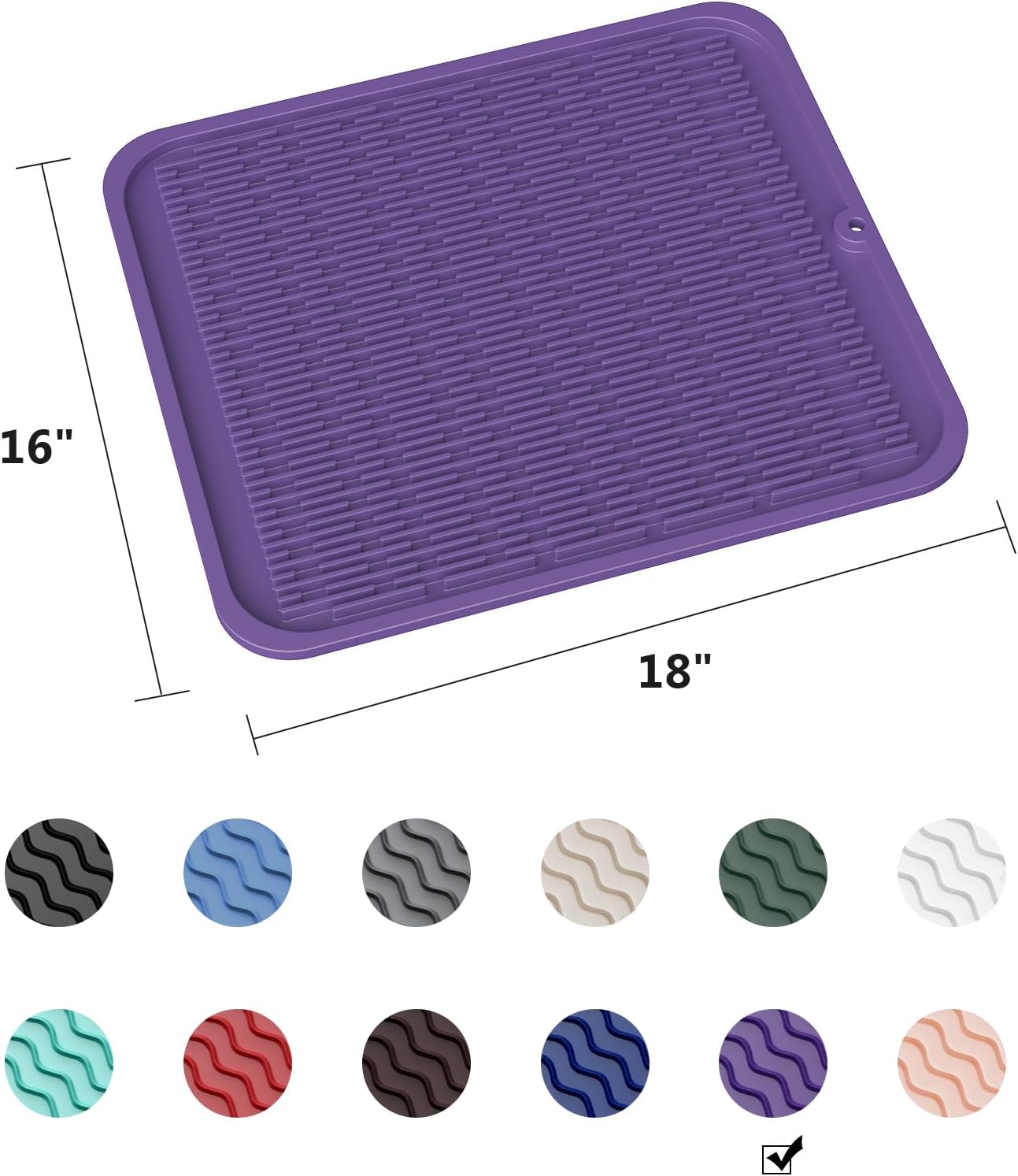 ZLR Silicone Dish Drying Mat for Kitchen Counter, Eco-Friendly Fast Dry Dish Mat, Easy Clean Multi Usage Drying Matt, Heat Resistant Trivet, 16" x 18" XL, Meadow Violet