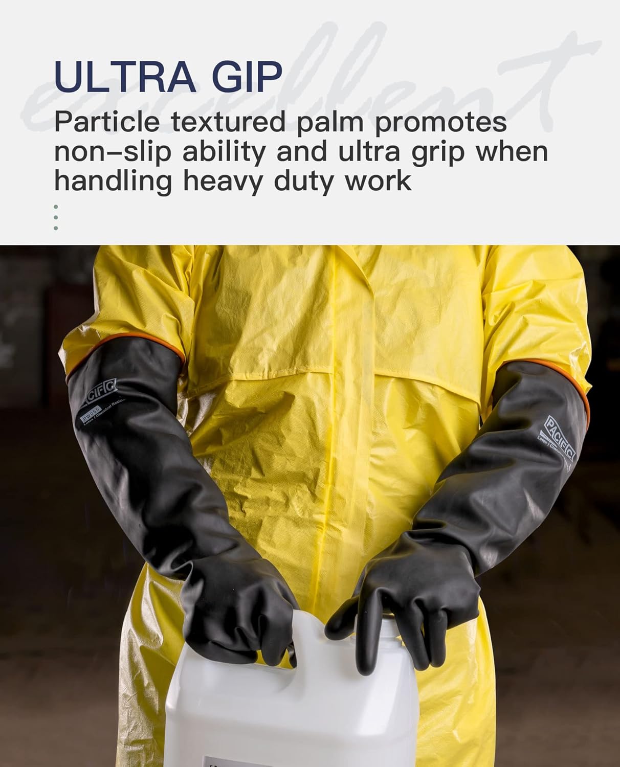 PACIFIC PPE Heavy Duty Latex Chemical Gloves, Strong Acid Resistance Rubber Gloves, Against Alkali and Oil, 22", 1 Pair