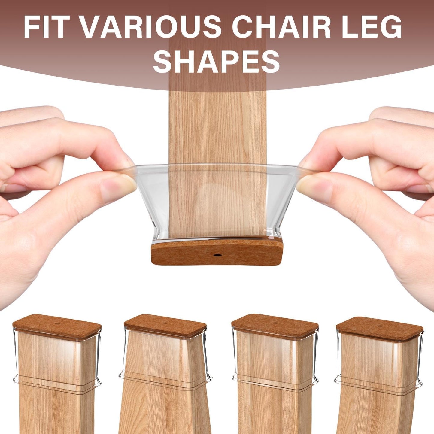 Chair Leg Floor Protectors Rectangle Chair Leg Protectors for Hardwood Floors Silicone Caps Felt Furniture Pads Covers Anti-Scratch Reduce Noise 16 Pack Clear Fit Perimeter 5" to 5‑7/8"