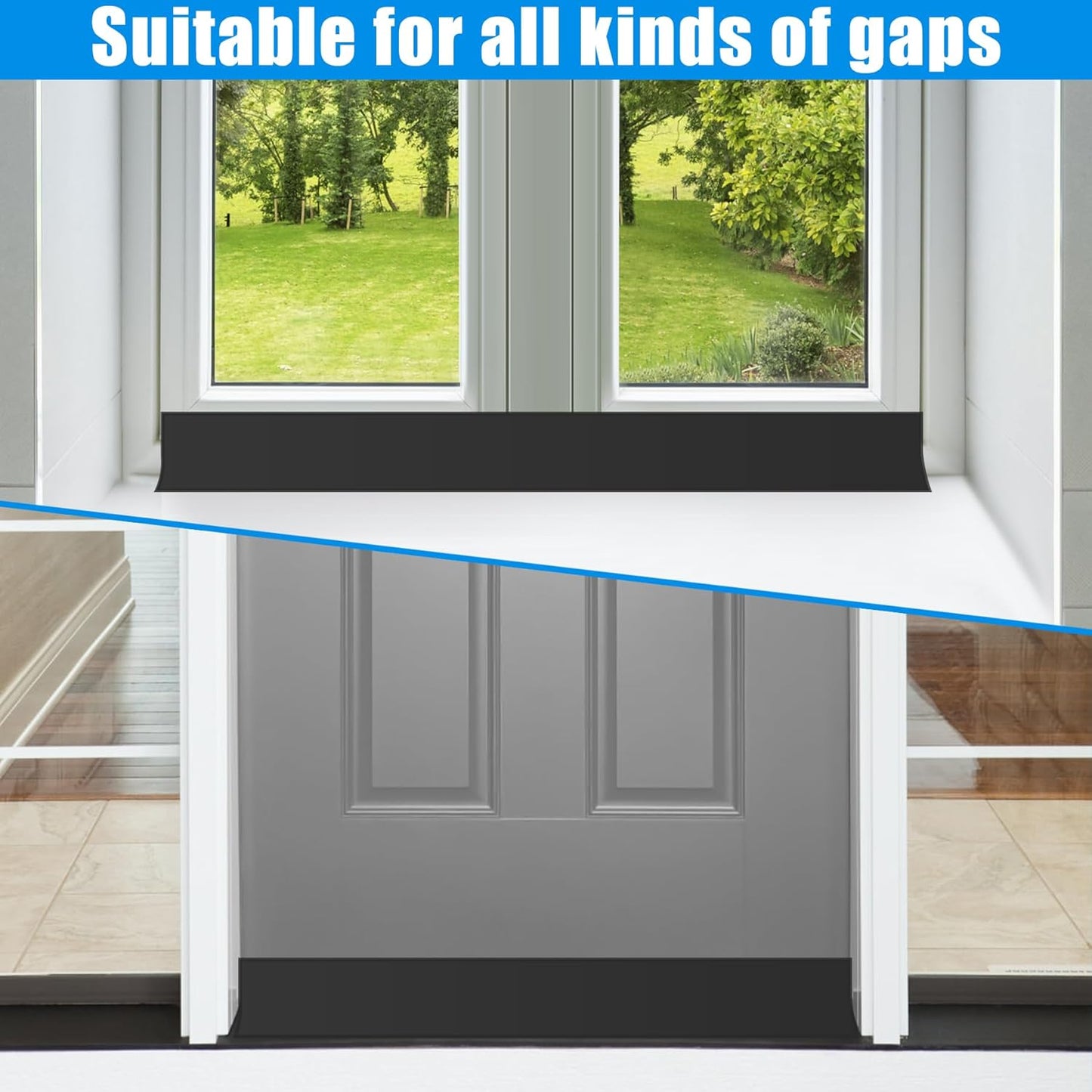 Draft Seal Tape for Doors and Windows 3 in x 20 Ft Silicone Weather Stripping Extra Thick 2mm Door Seal Strip with Strong Adhesive Draft Insulation Stopper Side Seal - Black