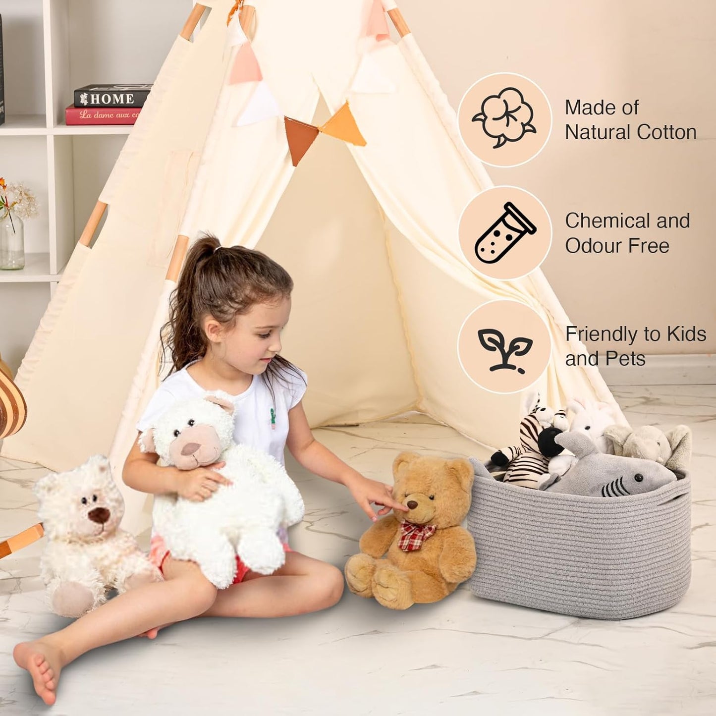 Woven Cotton Rope Storage Basket for Organizing, Cute Decorative Baskets for Gifts Empty, Organizer Bins for Dog Toy, Baby Laundry, 17“×13”×9.5“, Light Grey