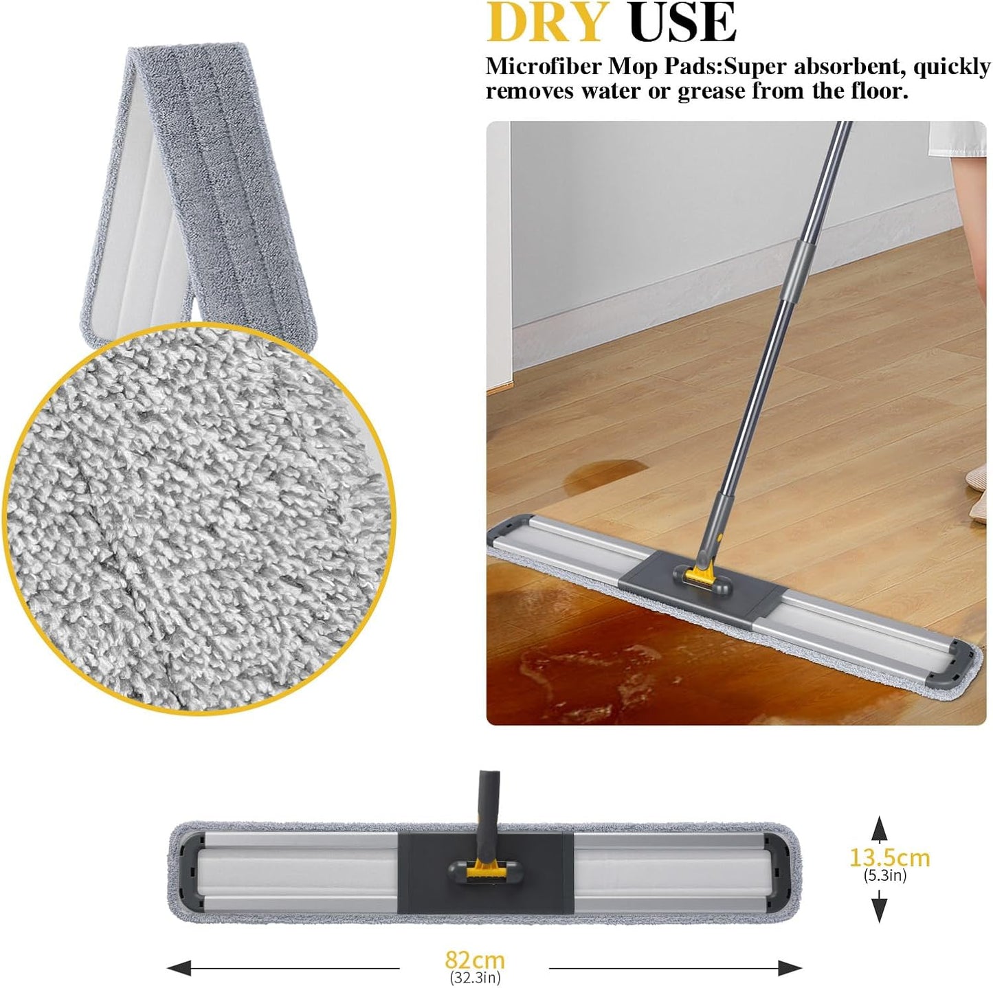 Masthome 36" Commercial Mop, Heavy Duty Industrial Floor Mop with 3 Microfiber Pads, 60" Adjustable Large Dust Mop,Wet Dry Flat Mops for Office Garage Warehouse Factory Mall