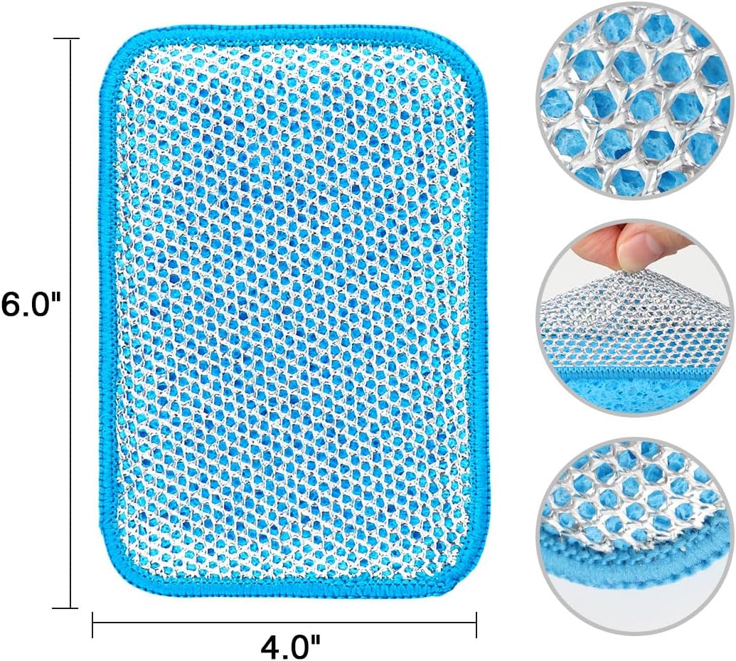 HOMEXCEL 12 Pack Scrub & Wipe Cloths, Scrub Sponges with Non-Scratch Wire Dishwashing Rag for Kitchen, All-Purpose Cloth for Dishes, Pots, Pans, Non-Stick Cookware, Countertops (Blue)