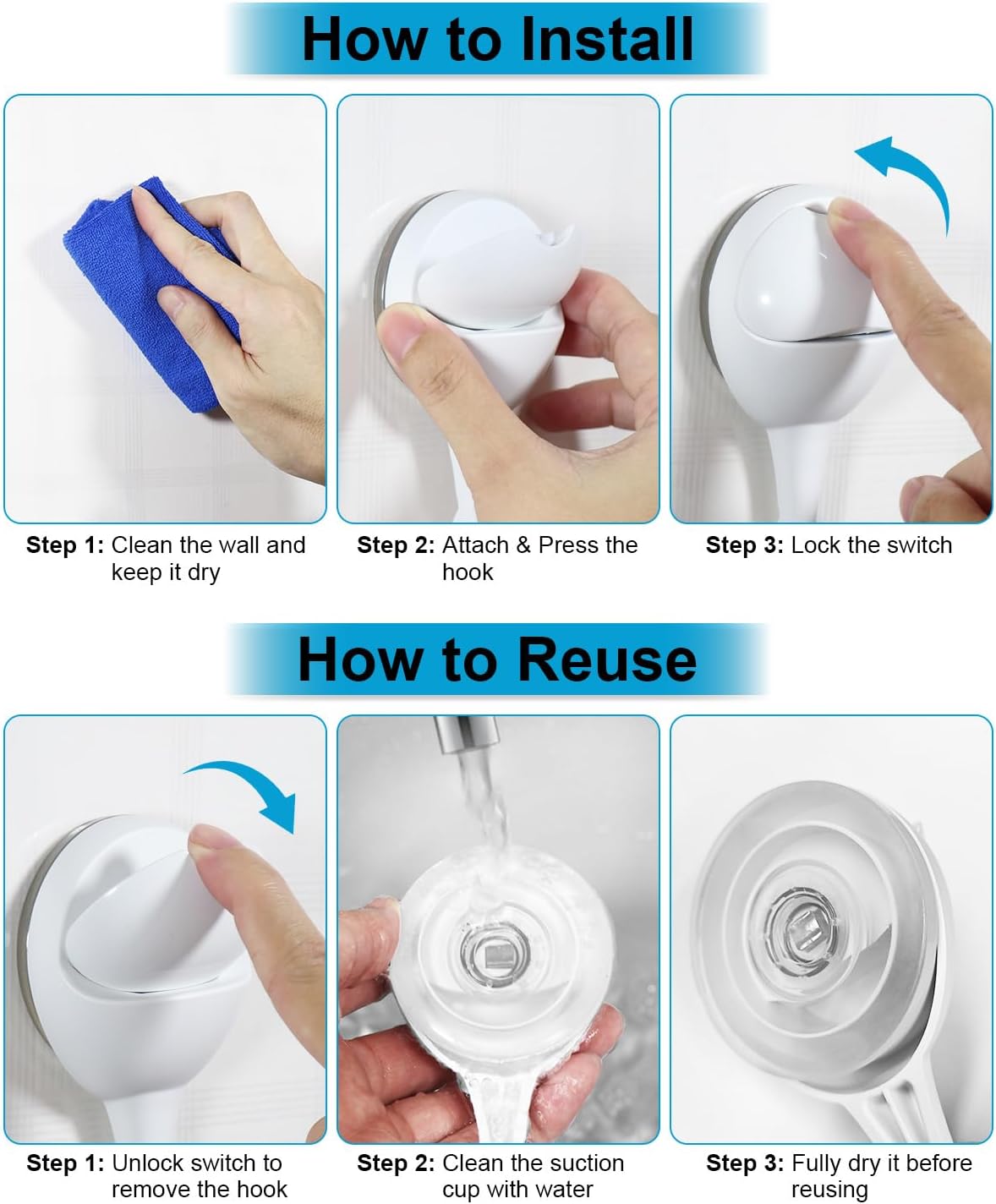 JOTPE 4-Pack Large Suction Cup Hooks for Shower, Removable Shower Hooks for Inside Showers with Deep Curve Hook, Suction Hook for Bathroom Wall Glass Window - Max Hanging up to 11 LB on Smooth Surface