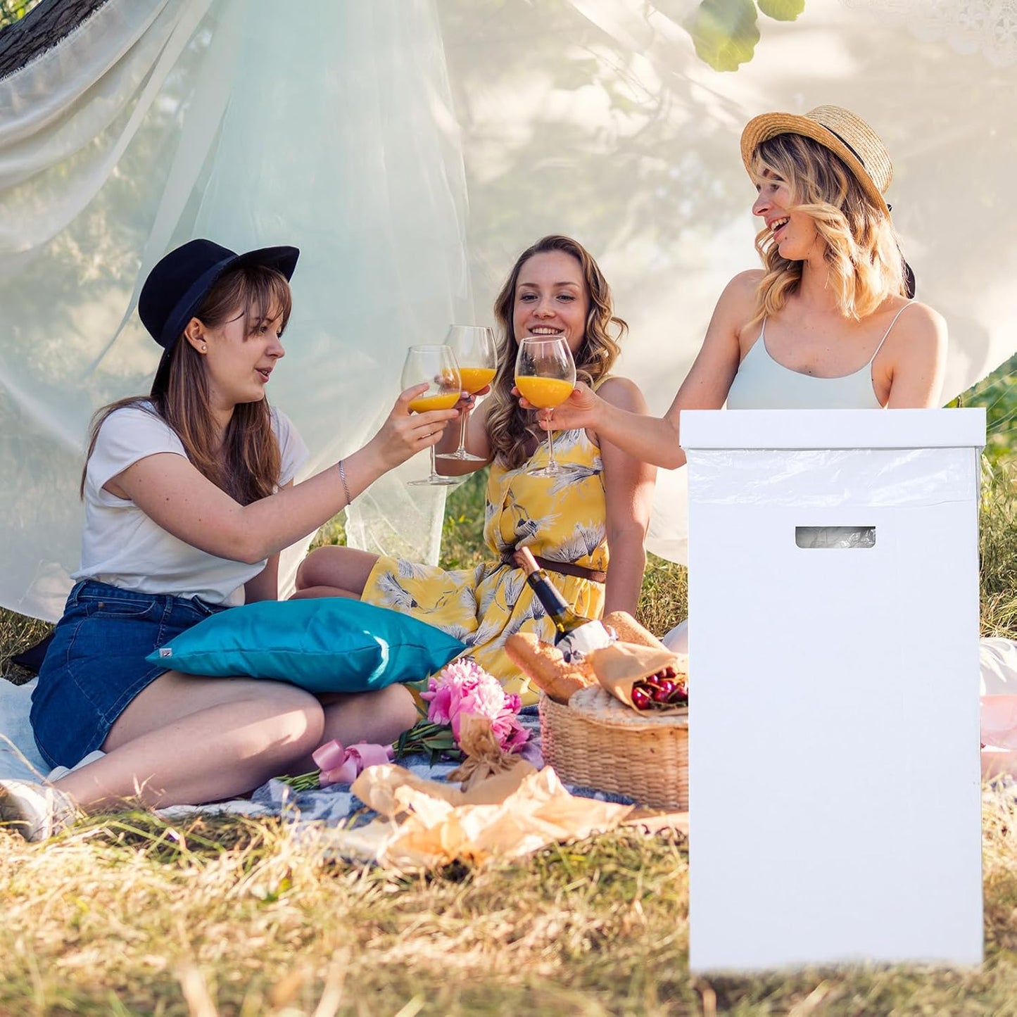 3 Pcs Cardboard Trash Cans with Lid Disposable and Reusable Corrugated Cardboard Trash Cans Recycling Bins Bulk with Garbage Bags White Rubbish Boxes for Parties Events (20 Gallon)