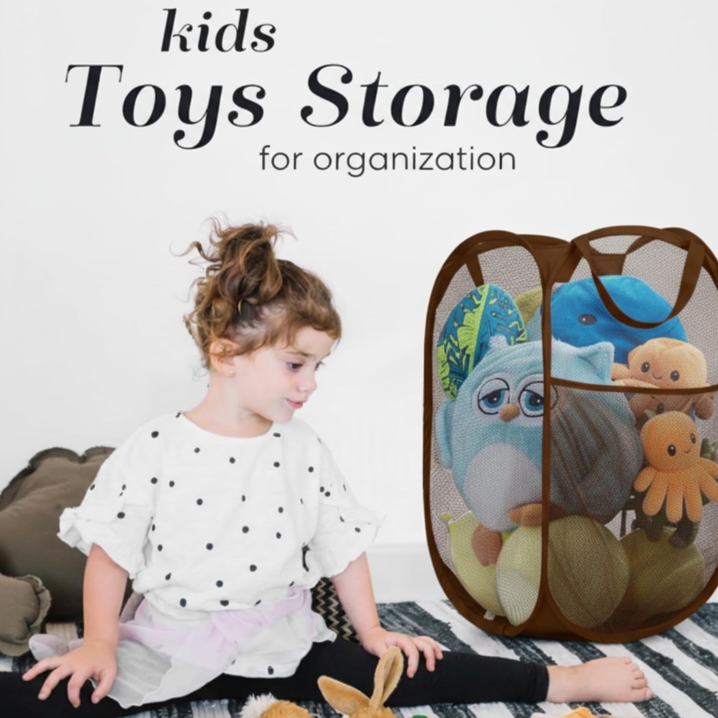 Handy Laundry Collapsible Mesh Pop Up Hamper with Wide Opening and Side Pocket - Breathable, Sturdy, Foldable, and Space-Saving Design for Clothes and Storage (Brown)