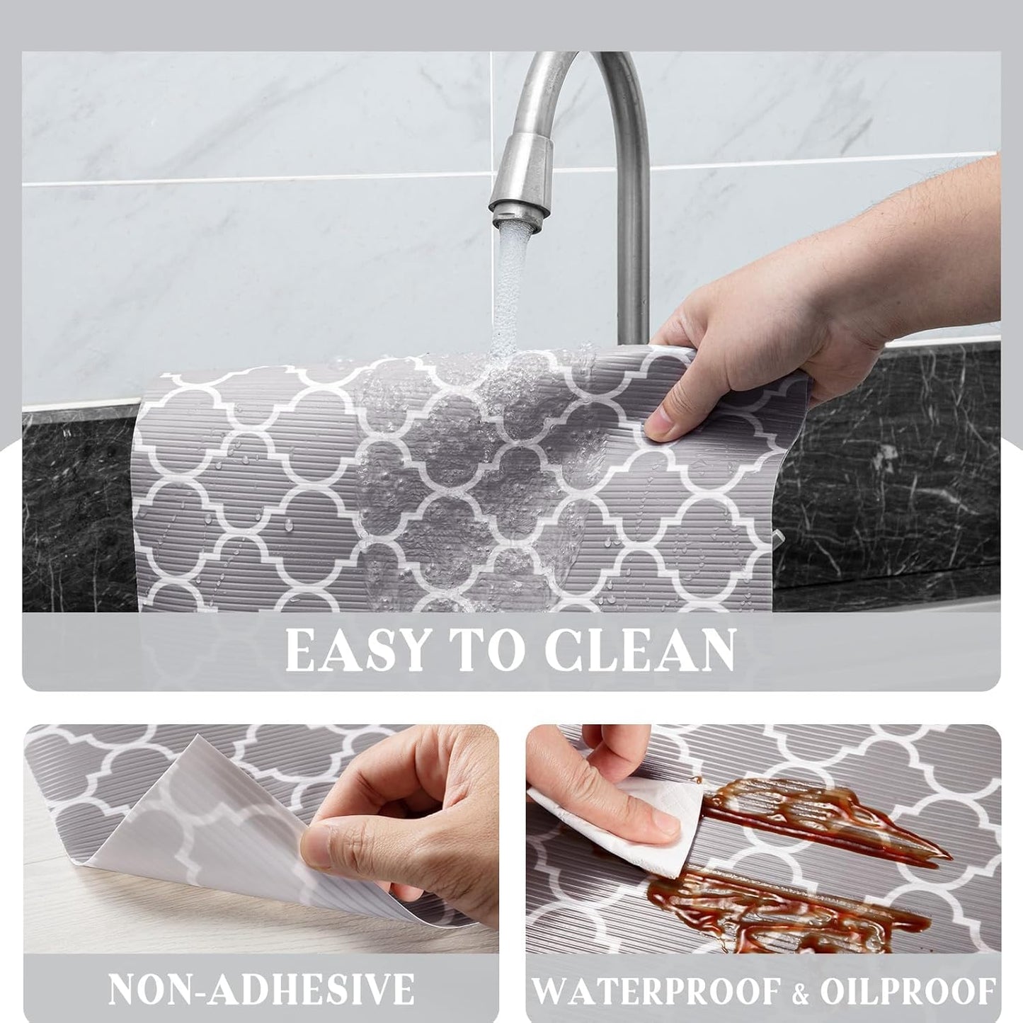 Glotoch Shelf Liner 12" x 30 ft. - Non Adhesive Refrigerator, Kitchen, Drawer Liners, Waterproof and Durable Fridge Table Place Mats for Cupboard, Cabinet, Drawer Liner, Quatrefoil Gray