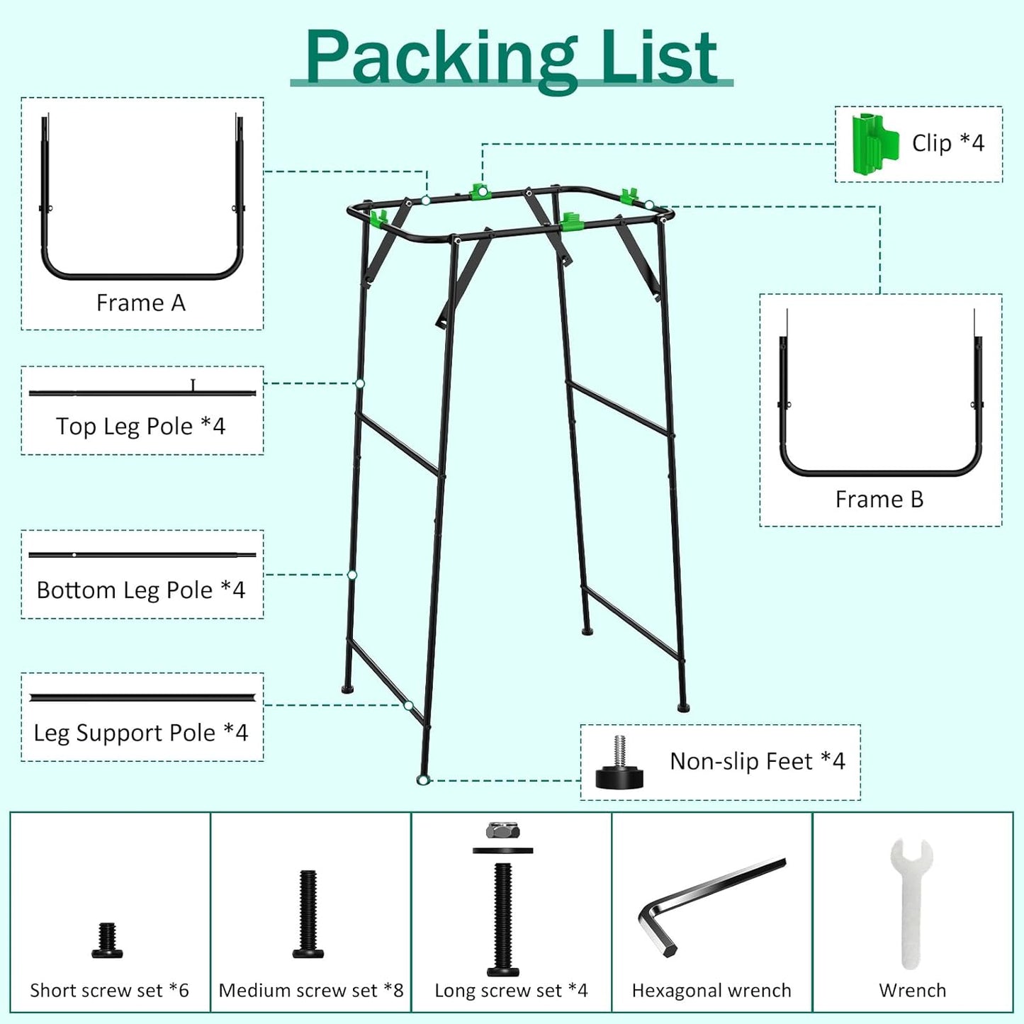 Foldable Trash Bag Holder Stand, Garden Garbage Bag Holder Frame Holds 30-55 Gallon Bags, Portable Leaf Bag Stand for Outdoor Yard Camping Garden Lawn Party Supplies