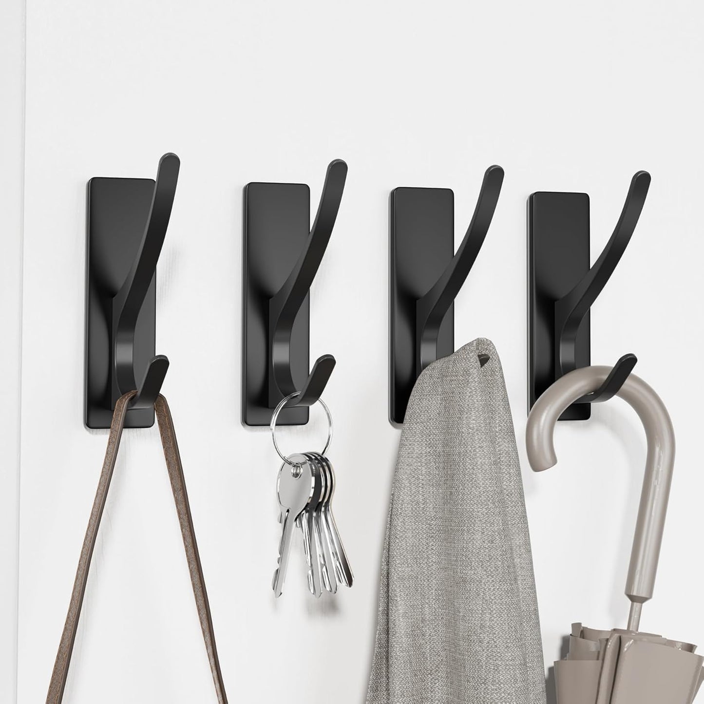 Self Adhesive Coat Hooks for Hanging, Heavy Duty Stainless Double Wall Hook for Towel, Backpack, Hat, Sturdy Metal Hanger for Bathroom, Bedroom, Door, Wall Mounted, 10 Pack, Matt Black, New