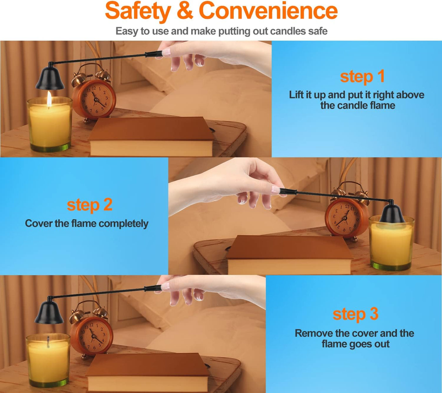 Candle Snuffer Black, Elegant Candle Extinguisher Snuffer Accessory with Long Handle for Putting Out Candle Flame Safely, GOSGOONE Premium Stainless Steel Candle Stopper Wick Snuffer for Candle Lovers