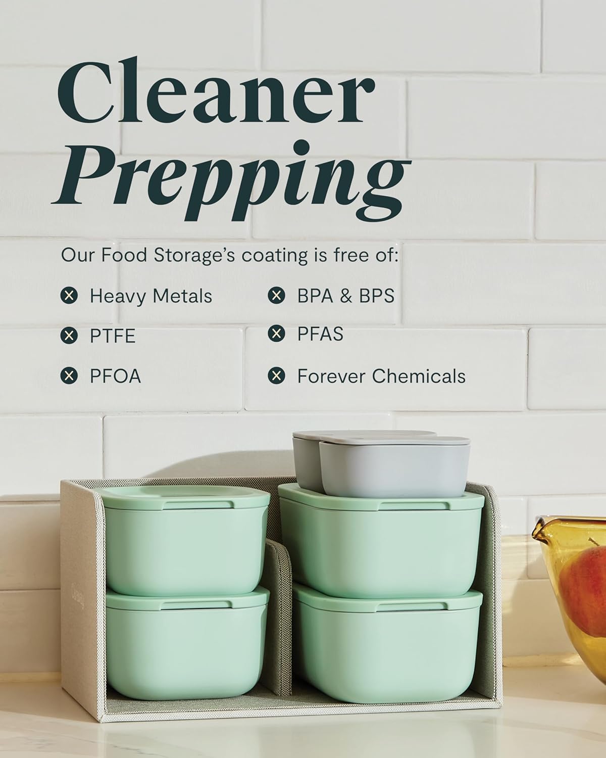 Caraway 6pc Food Storage Container Set - 1.75 Cup Glass Storage Container for Food (6) - Non-Toxic Ceramic-Coated Glass - Air Release Technology - Compact & Stackable Design - Navy