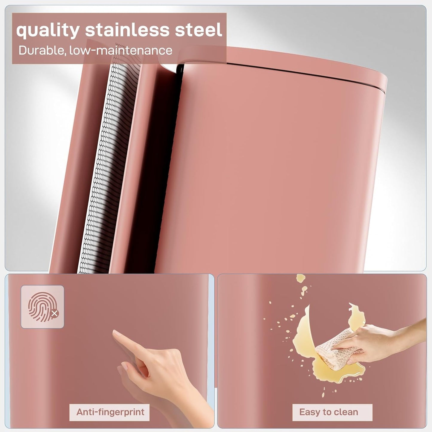 Arlopu 8/13.2 Gallon Step Trash Can, Stainless Steel Garbage Bin, Soft-Close Rubbish Bin with Removable Plastic Inner Bucket, Fingerprint-Proof, Lid Dustbin, Suit for Kitchen Home (Pink, 30L)