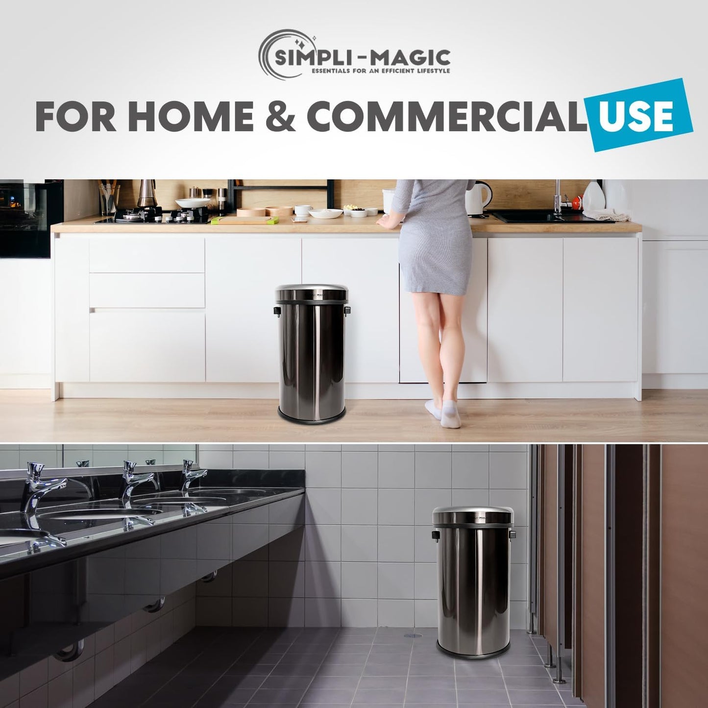 65 Liter / 17 Gallon Open Top Trash Can, Elegant Black Finish