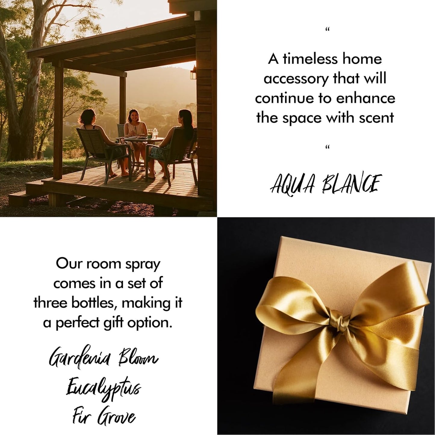 Fragrant Room Spray, Fir Grove, Eucalyptus Leaves, Gardenia Bloom, 3 x 3.4 fl oz, Air Fresheners Odor Eliminator for Home, Bathroom, Concentrated Room Spray