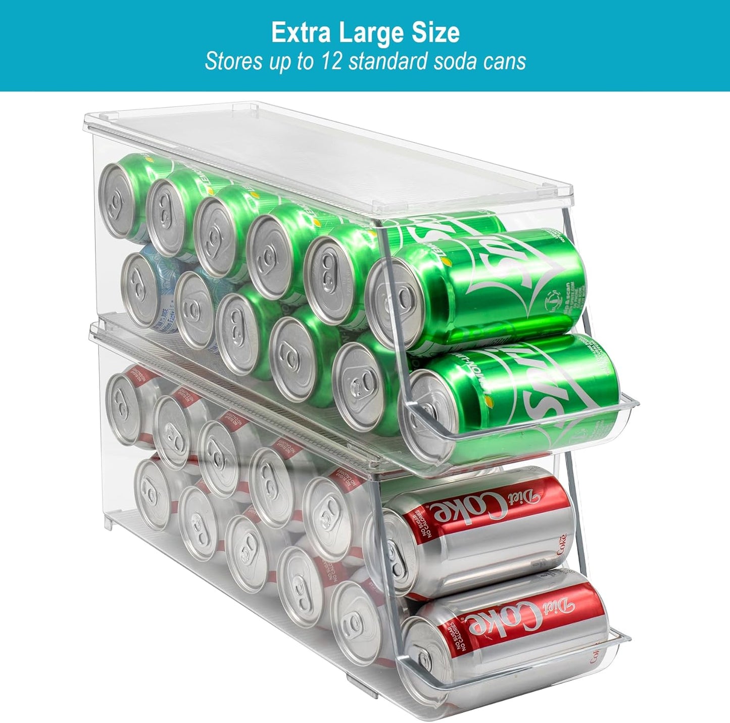 Sorbus Soda Can Organizer for Refrigerator – Stackable Can Dispenser with Lid for Fridge, Pantry, or Freezer – Holds 12 Cans Each, BPA-Free Clear Drink Organizer (4-Pack)