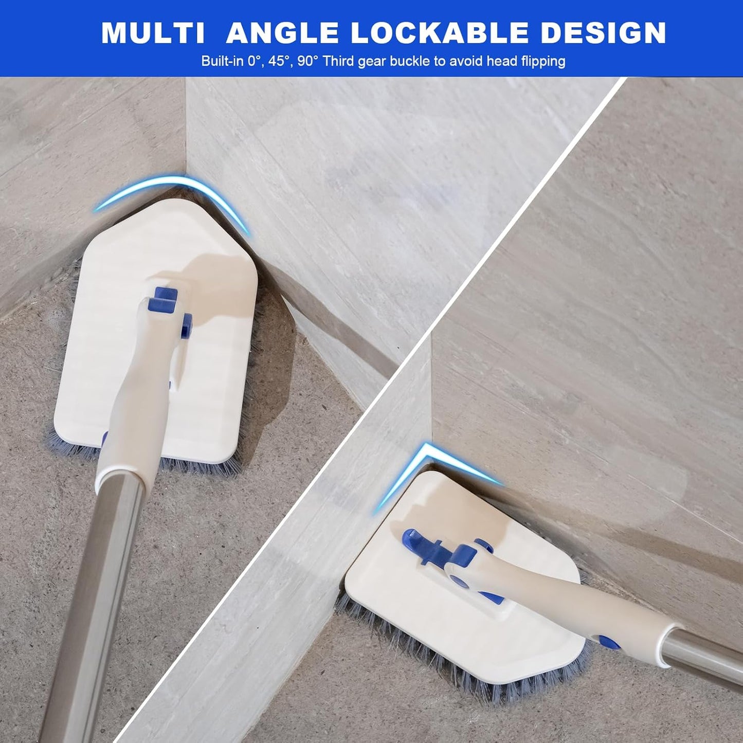 Tile Tub Scrubber Brush with 52-inch Adjustable Long Handle 3-in-1 Rotatable Shower Brush for Cleaning,3 Different Replacement Brush Heads for Cleaning Tub Tile Bathroom Kitchen Walls ,Blue