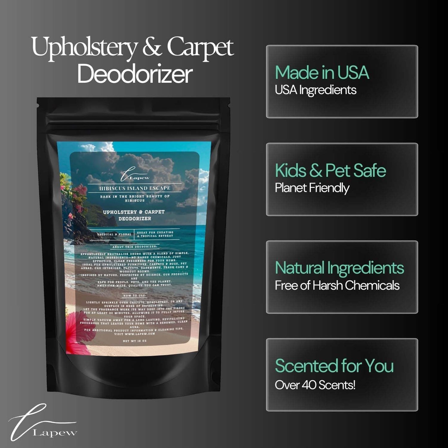 Hibiscus Island Escape Carpet Freshener Powder: Powerful Odor Eliminator for Home, Upholstery Deodorizer, Carpet Deodorizer, Pet Urine, Cat Litter Box - Hibiscus Island Escape Fragrance