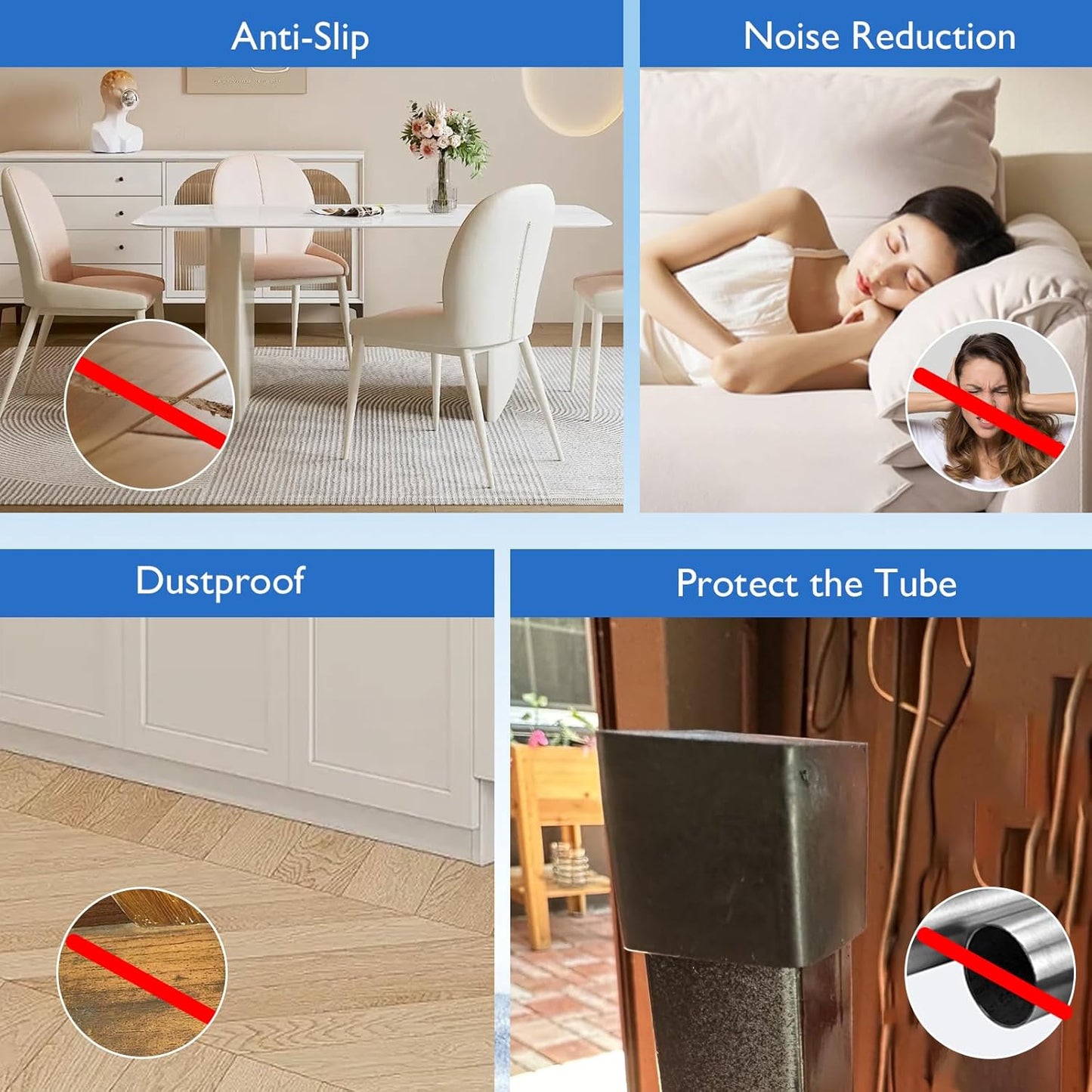 4 Pcs 2-3/8" x 2-3/8" Square Rubber Chair Leg Caps, PVC Table Leg Covers, Flexible & Anti-Slip Furniture Leg End Caps, Chair Leg Floor Protectors for Bar Stool Leg Patio Indoor, Black