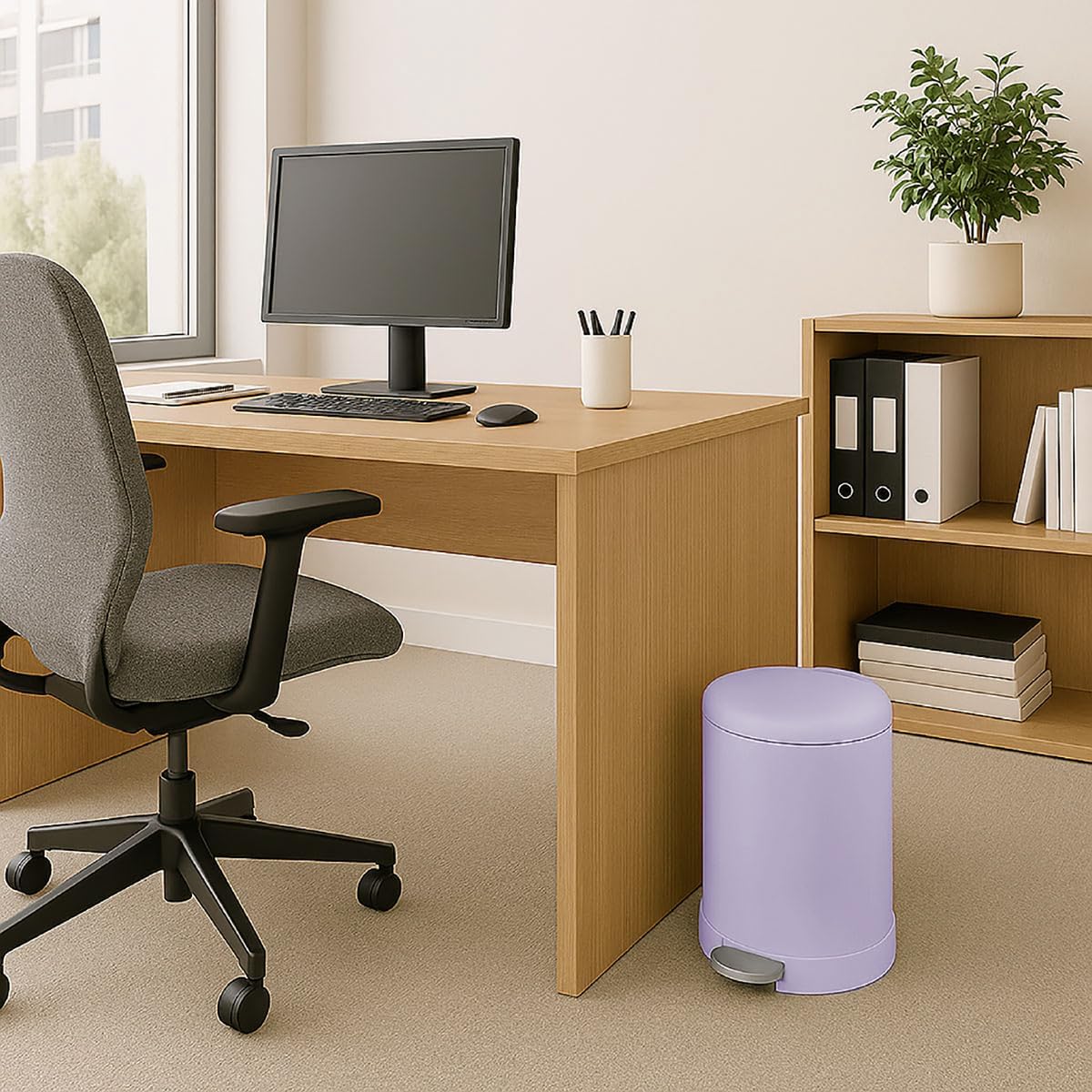 Glad Small Trash Can, 1.2 Gallon | Round Stainless Steel Garbage Bin with Soft Close Lid & Step Foot Pedal | Metal Waste Basket with Removable Inner Bucket, Lavender