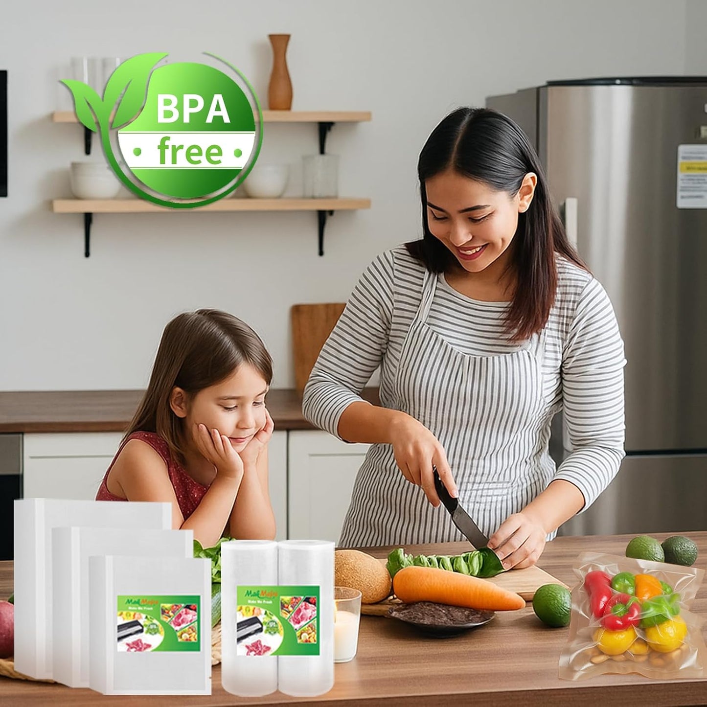 MakMeFre 100 Count Vacuum Sealer Bags 50 of Each Size 50 Pint 6"X10"and 50 Quart 8"X12"BPA Free Sous Vide Seal a Meal Commercial Grade Vaccume Seal Pre-Cut Combo Pack Bag