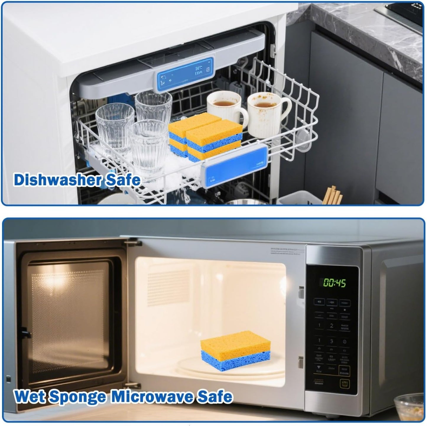 YoleShy Sponges Kitchen 10 Pack Natural Compressed Cellulose Sponges for Dishes Non Scratch for Household Cookware Bathroom Cars Soft Super Absorbent Reusable, Blue and Yellow