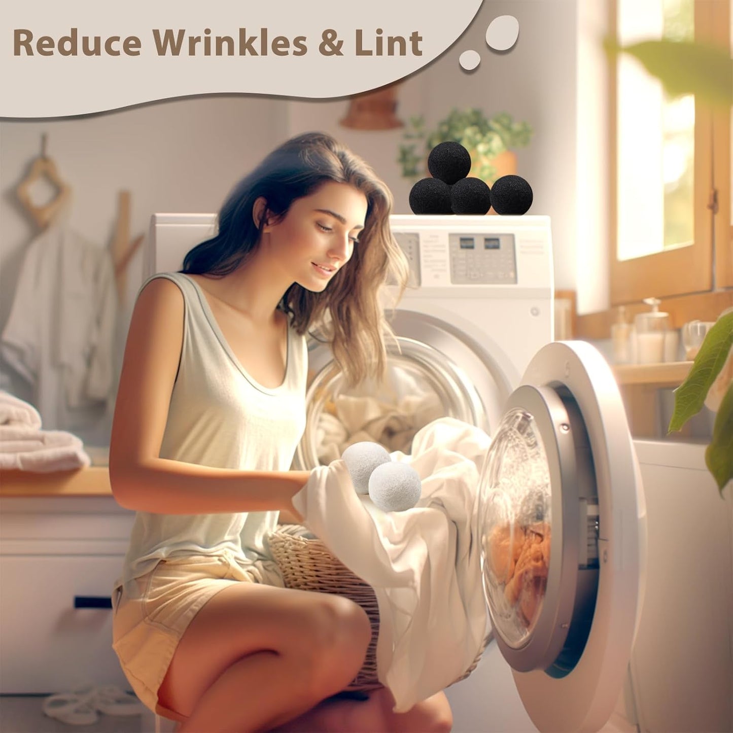 Daily Treasures 2.75"Wool Dryer Balls 12 Pack-Organic Wool Laundry Balls for Dryer,Natural Fabric Softener for Sensitive Skin,Reusable Laundry Dryer Balls Reduce Wrinkles&Drying Time(White & Black)