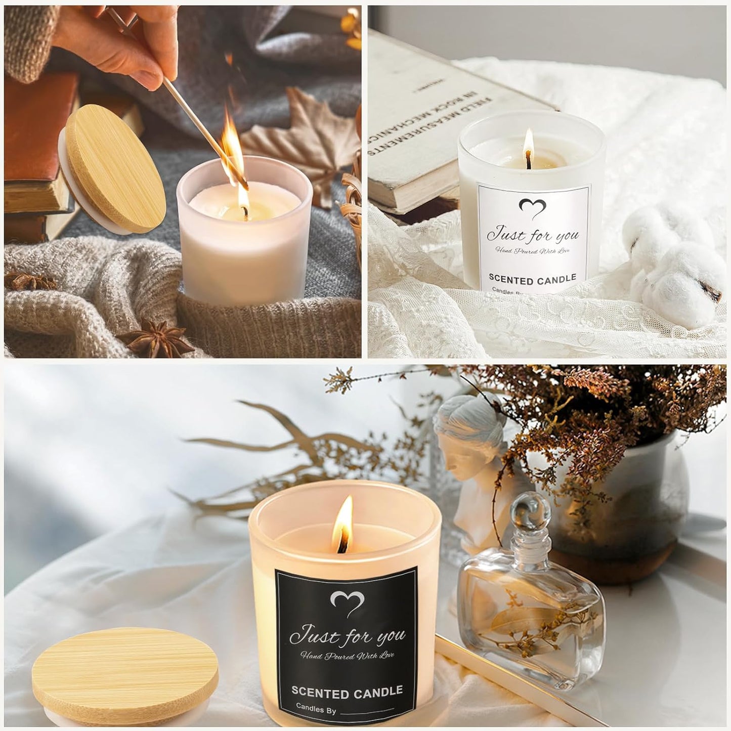 CONNOO 8 Pack 14 OZ Frosted Glass Candle Jars with Bamboo Lids for Making Candles, Large Size Empty Candle Tins with Sticky Labels - Leakproof & Dishwasher Safe.