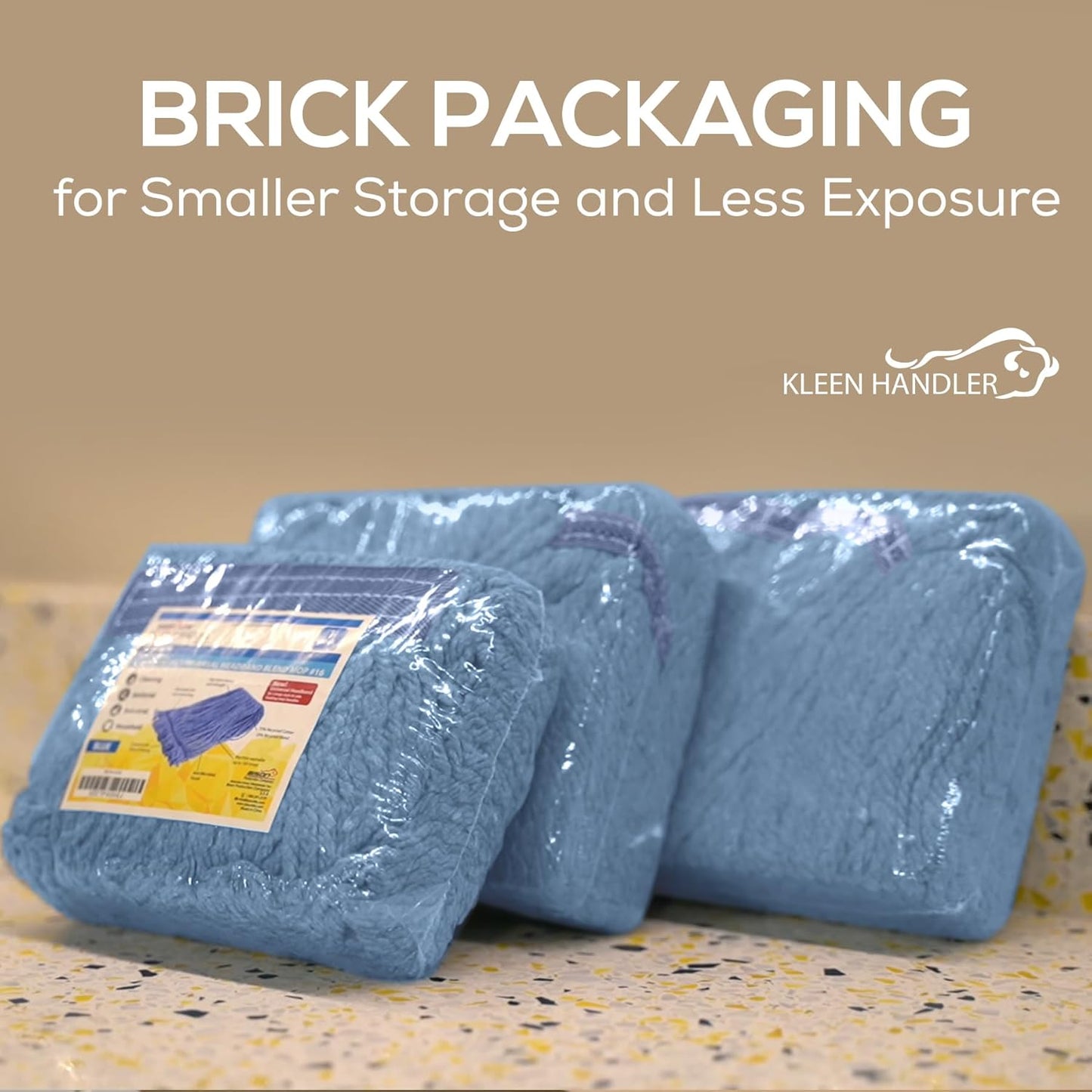 KLEEN HANDLER HEAVY DUTY Commercial Mop Head Replacement, Wet Industrial Cotton Looped End String Cleaning Mop Head Refill, Blue Mop, Universal Headband