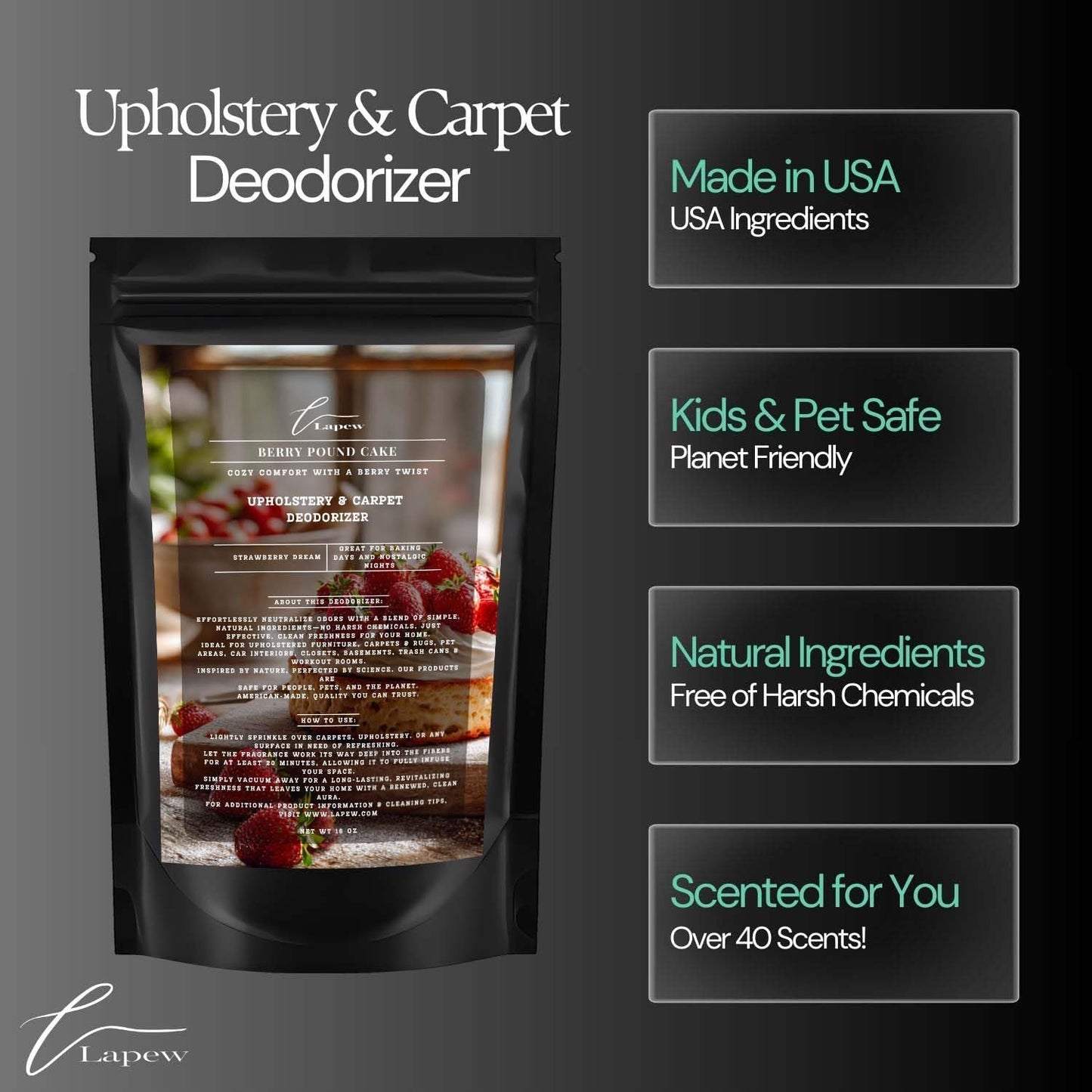 Berry Pound Cake Carpet Freshener Powder: Powerful Odor Eliminator for Home, Upholstery Deodorizer, Carpet Deodorizer, Pet Urine, Cat Litter Box - Strawberry Pound Cake Fragrance