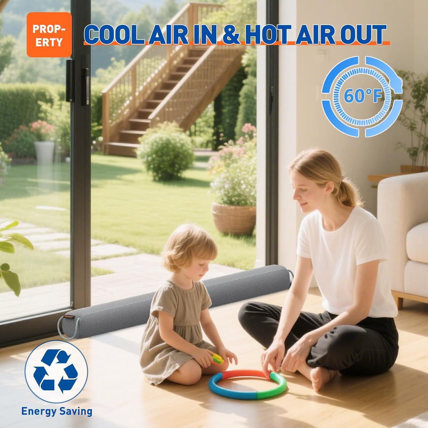 MAGZO Door Draft Stopper 36 Inches, Weighted Rectangle Door Snake for Winter Noise Blocker with Hook Loops,Gray