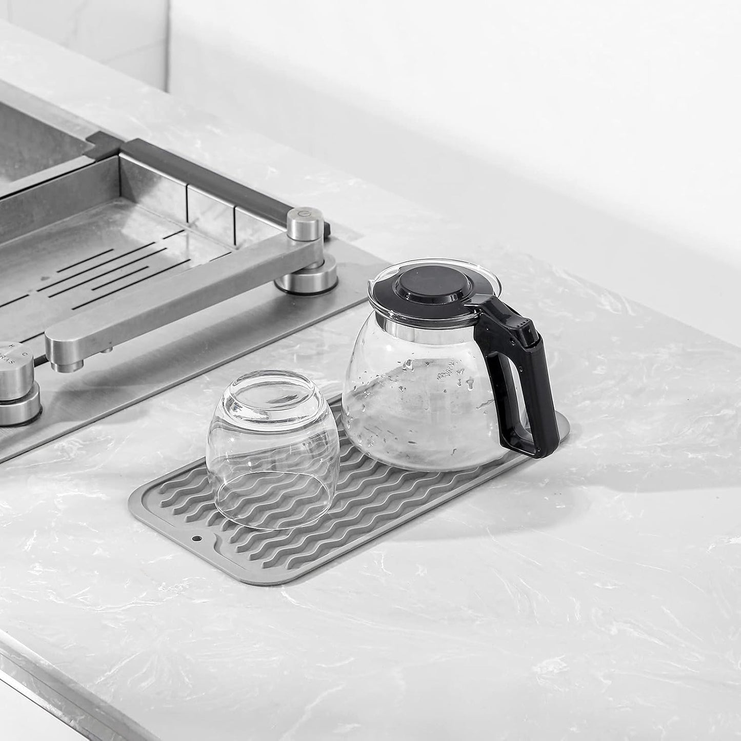 Silicone Dish Drying Mat for Multiple Usage,Easy clean,Eco-friendly,Heat-resistant Silicone Mat for Kitchen Counter or Sink,Refrigerator or Drawer Liner Grey S 12 inches x 6 inches