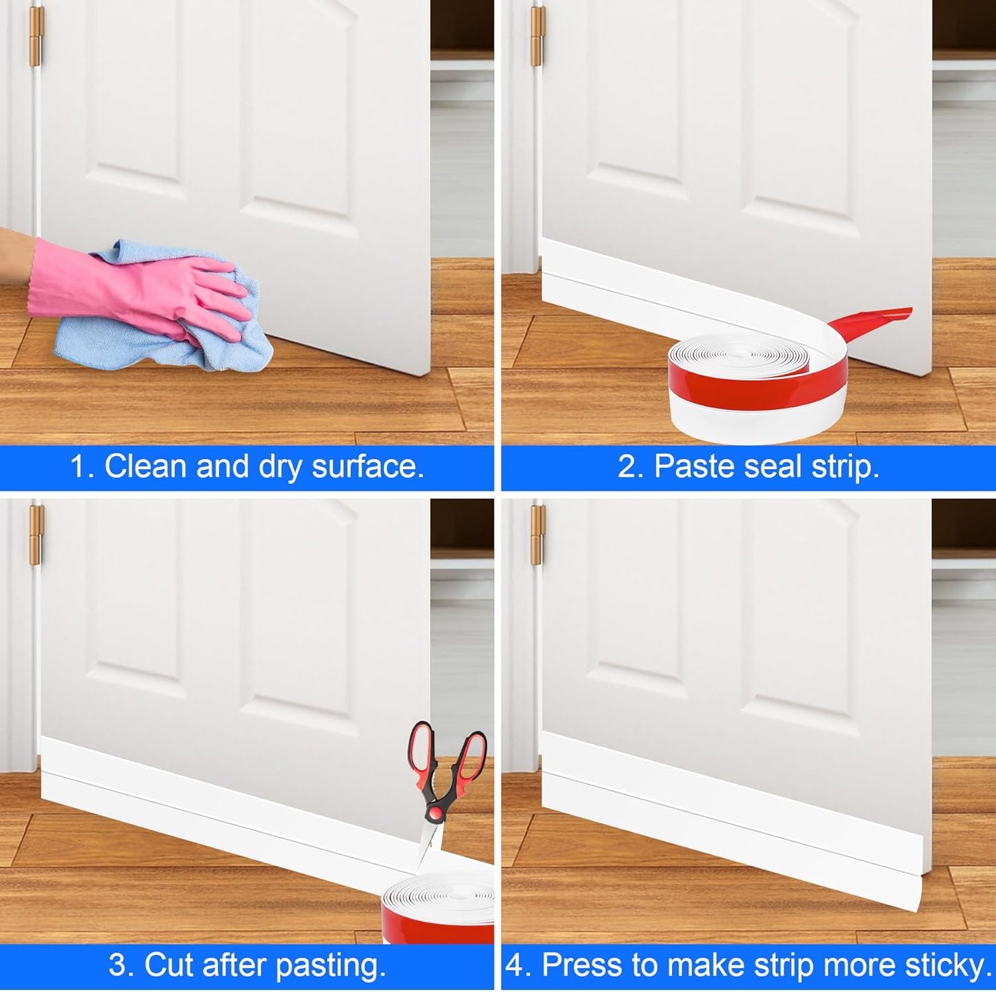 ToLanbbt Weather Stripping Silicone Door Seal Strip 2 in x 10 ft Door Draft Stopper Self Adhesive Tape, Side & Bottom Gaps Insulation Strip for Glass Shower Sliding Window, White