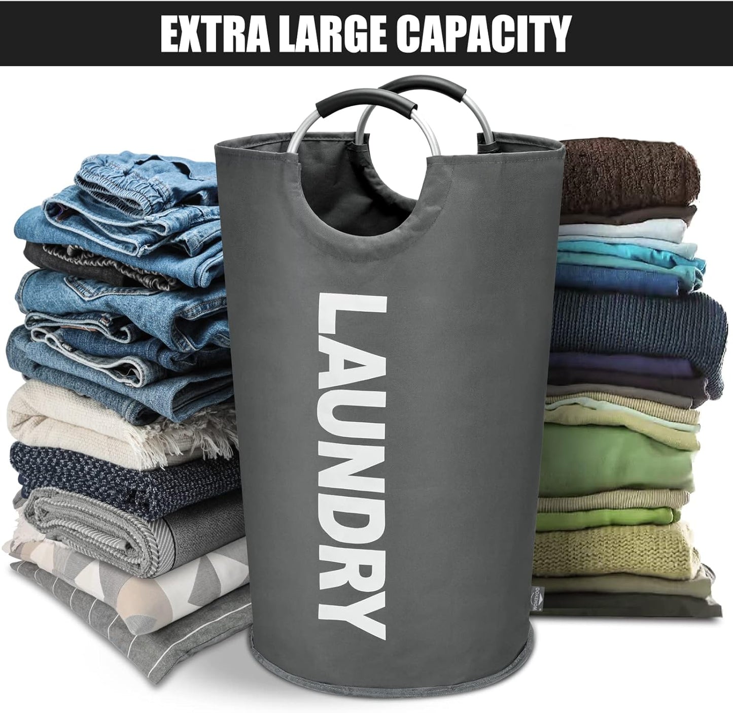 DOKEHOM 125L X-Large Collapsible Washing Laundry Basket Bag (7 Colors) for Bedroom, Fabric (Dark Grey, XL)