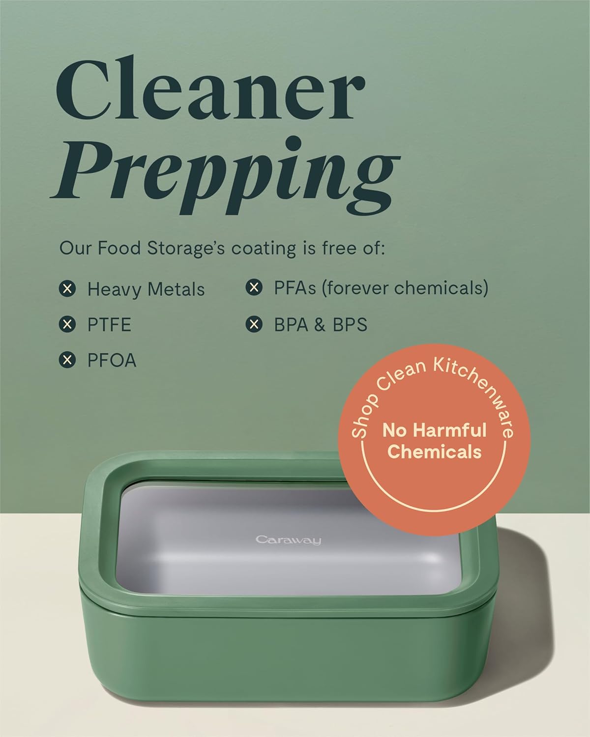 Caraway 6pc Glass Food Storage Set – 6.6 Cup Food Containers (6) - Ceramic Coated - Non Toxic, Non Stick with Lids - Microwave Safe - Perracotta