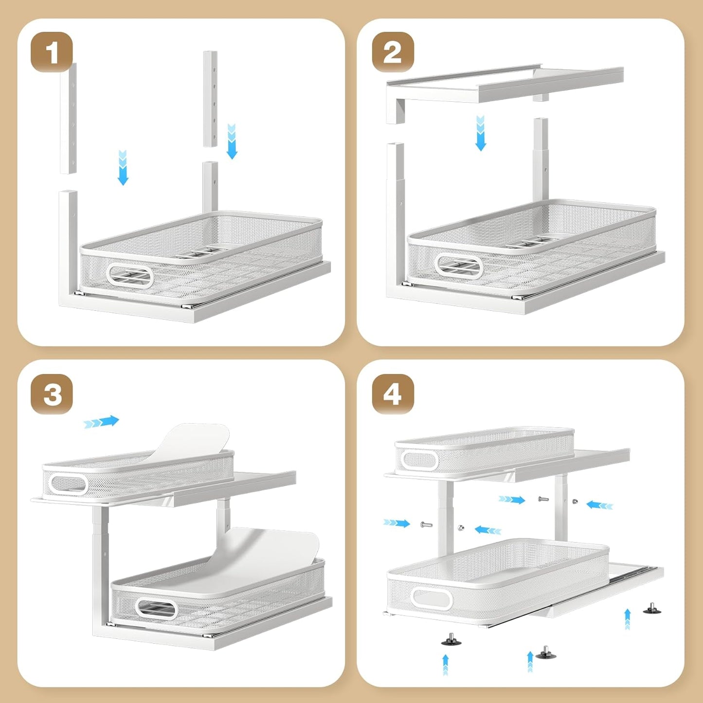 2-Pack 18.5 IN Depth Under Sink Organizer With Next-Gen Ball-Bearing Slides,Sophisticated Mesh 2-Tier Pull Out Shelf for Kitchen & Bathroom,Fits Small Items-Gun Gray