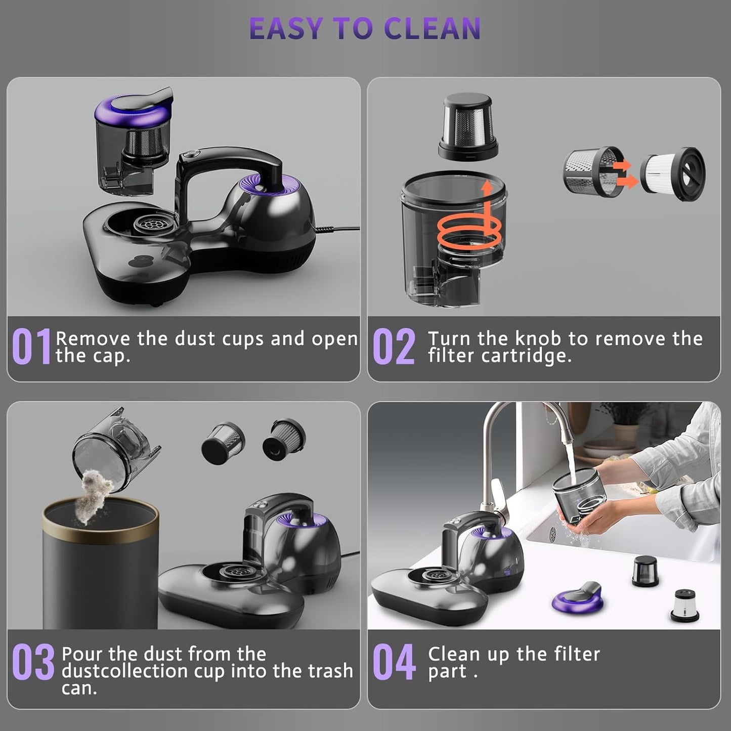 Mattress Vacuum Cleaner, Handheld UV Bed Vacuum Cleaner 16KPa & 12800 Vibrations Per/Min Upgraded Effectively Clean Up Bed, Pillows, Cloth Sofas, Carpets and Ther Fabric Surfaces